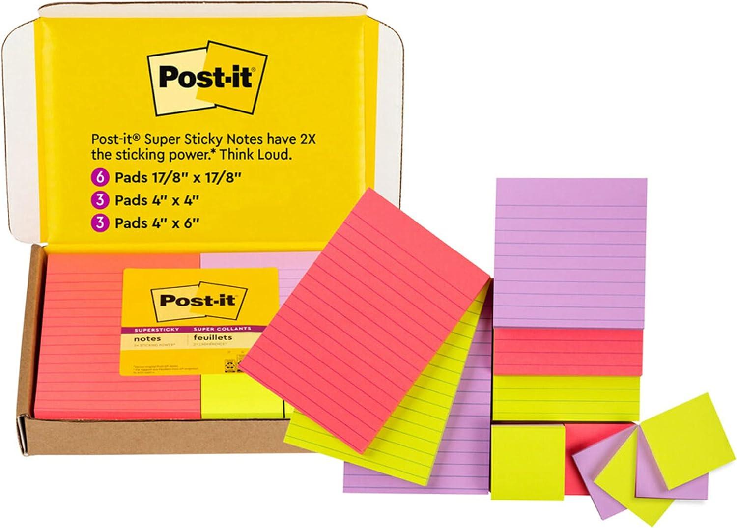 post-it super sticky notes amazons exclusive color collection guava iris neon green 12 pads 90 sheets 