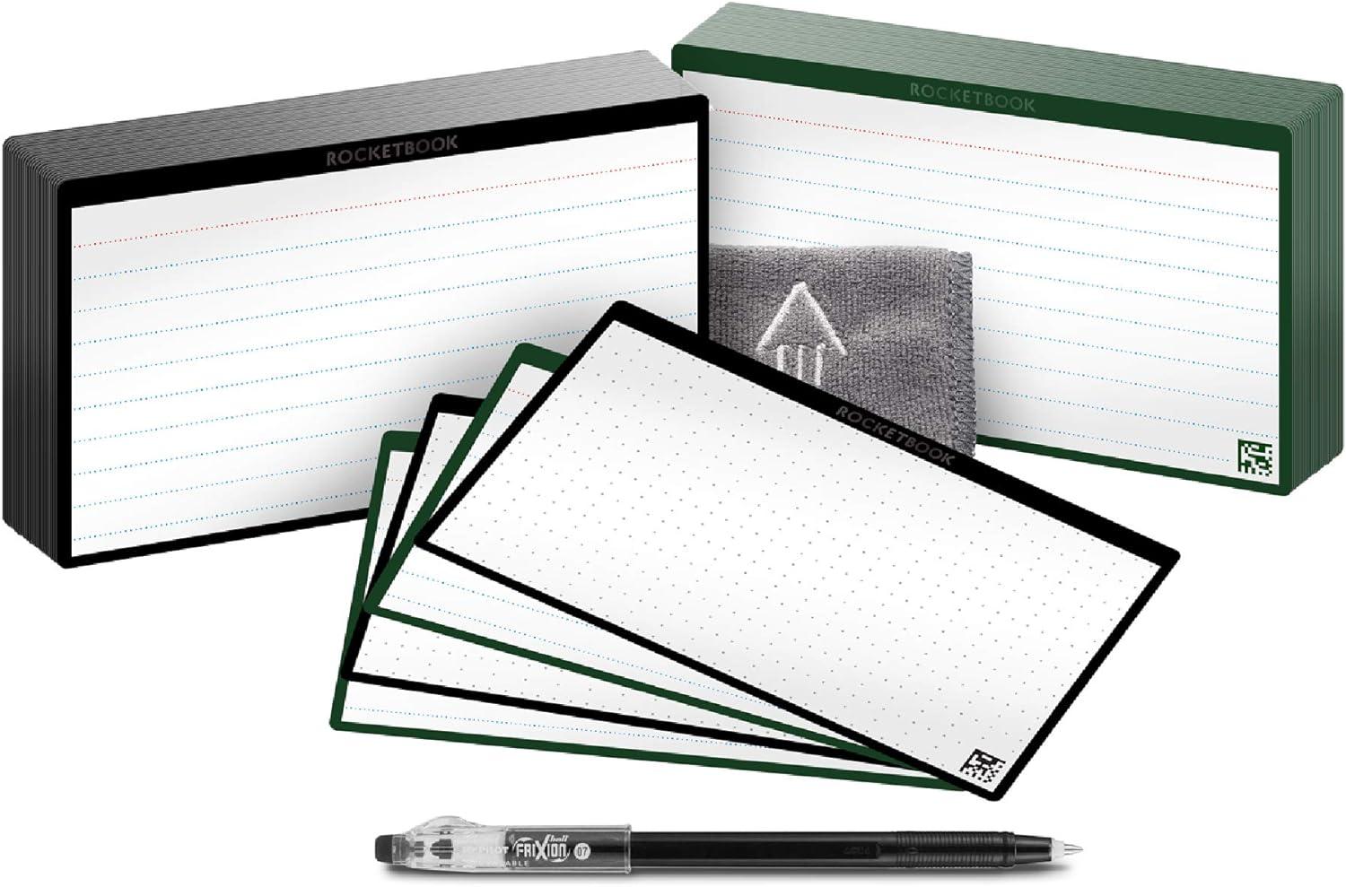 rocketbook cloud cards - eco-friendly reusable index note cards with 1 pilot frixion colorstick pen 