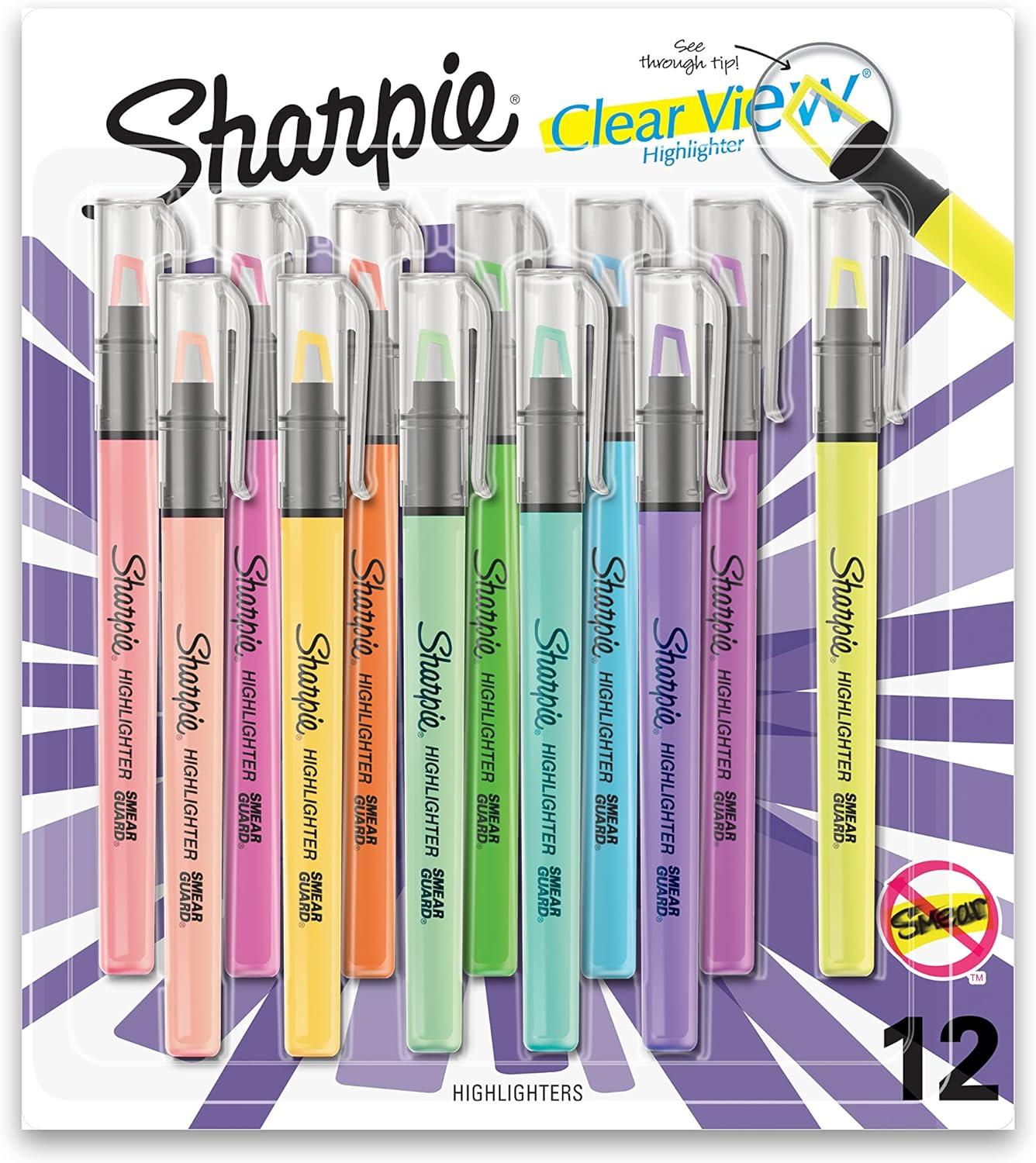 sharpie highlighter clear view highlighter with see-through chisel tip stick highlighter assorted 12 count 
