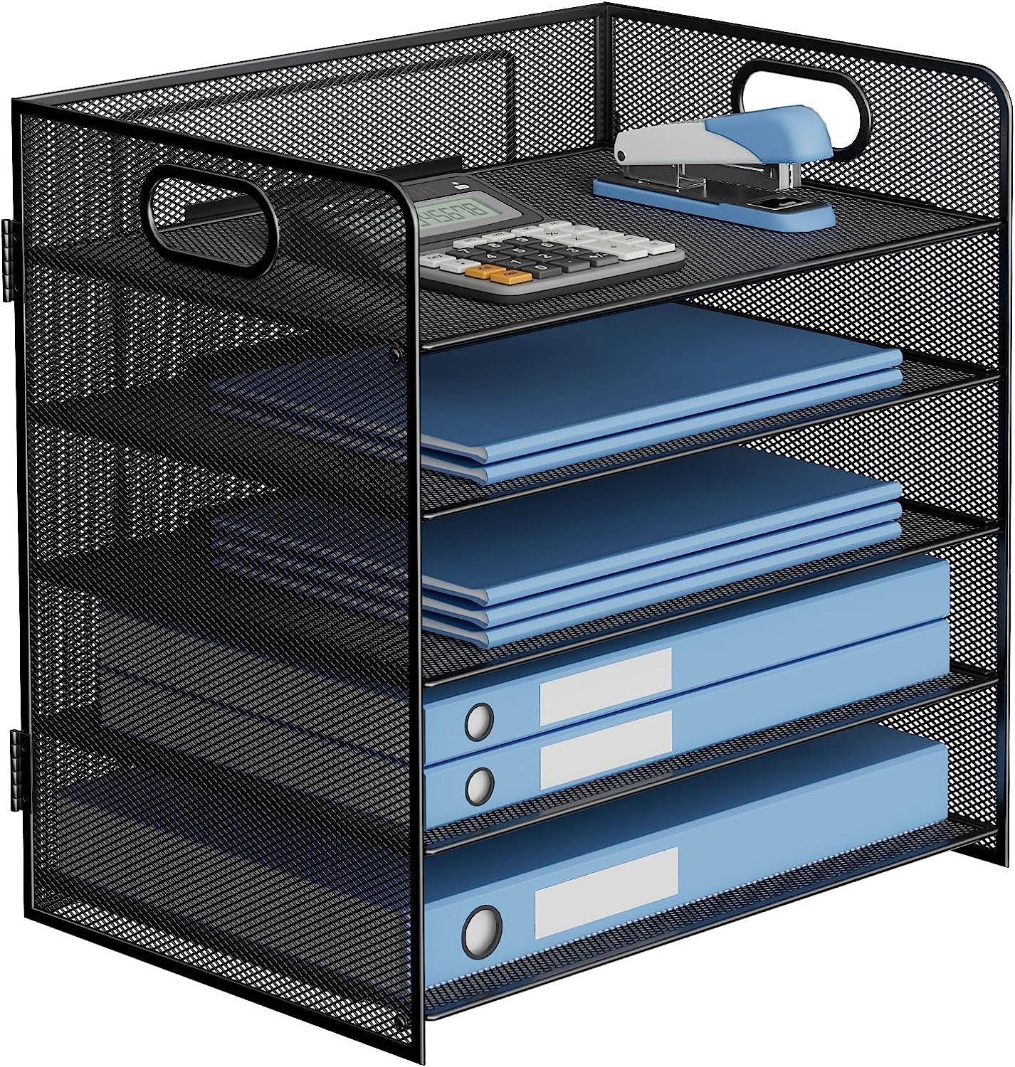 gdindinfan 5-tier letter tray paper organizer mesh desktop file organizer with handle metal desk paper sorter