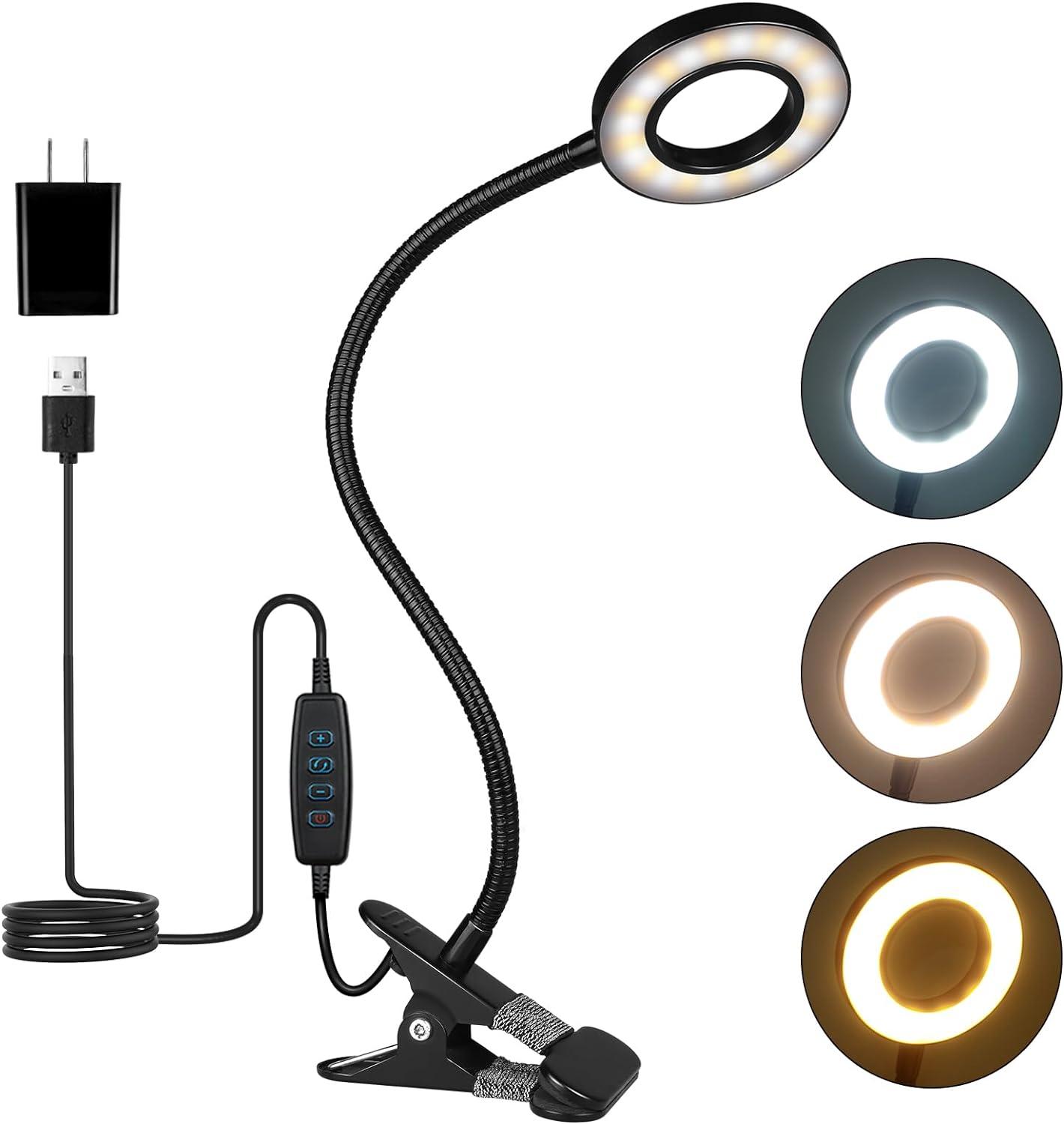 ivict desk lamp eye protection clip on ring light 48 leds usb clip light with 3 color modes 10 dimmable