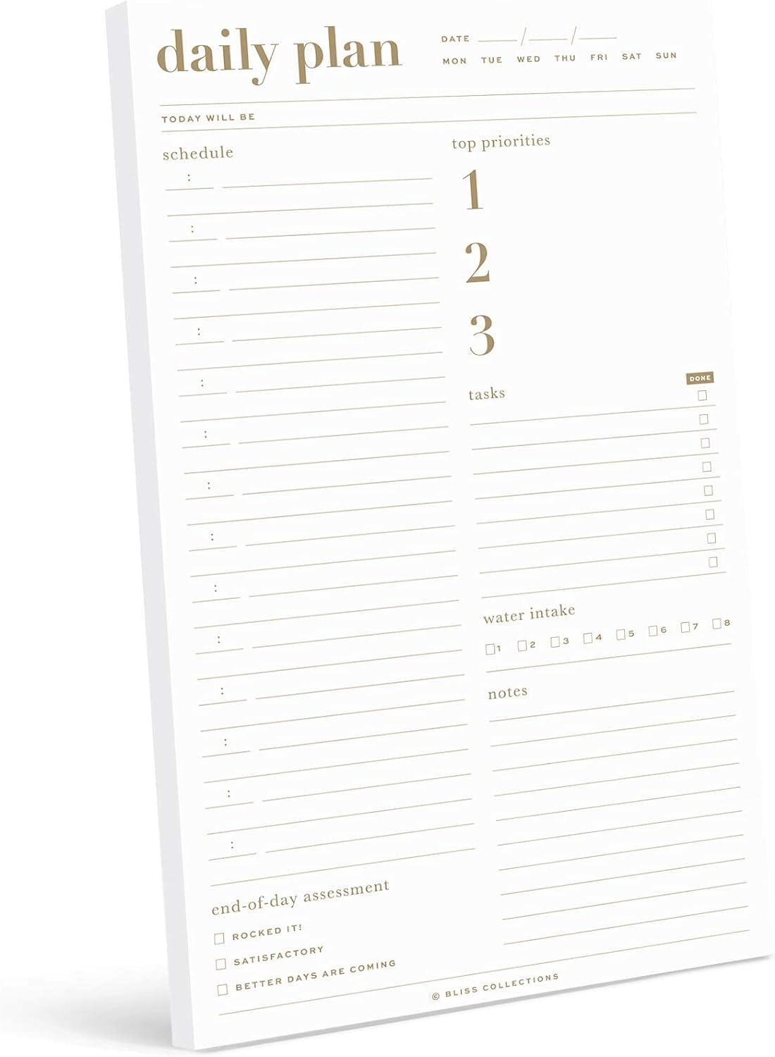 bliss collections essential daily planner 6 x 9 with 50 undated tear-off sheets metallic gold organizer