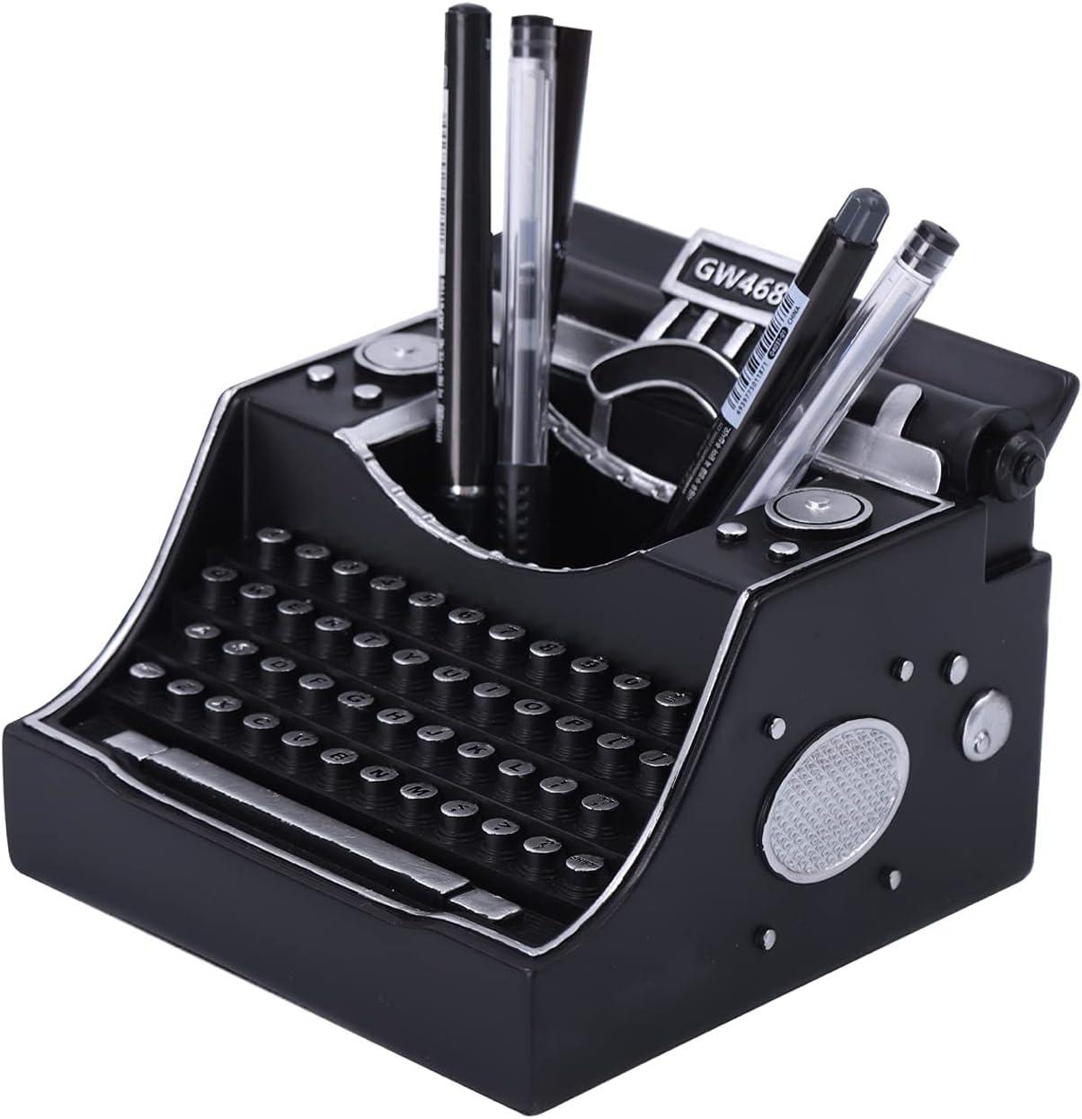 NCQIXIAO Vintage Typewriter Pencil Holder For Desk, Creative Pen Holder Organizer Cup For Office, School And Home (Black)