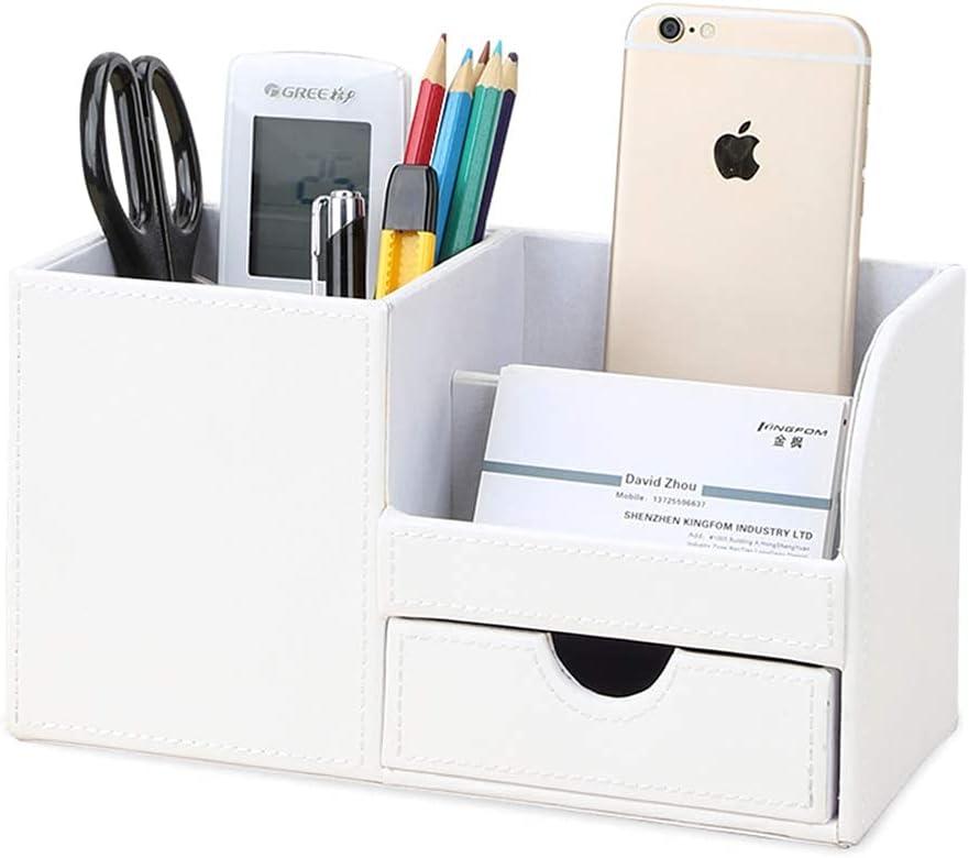 kingfom wooden struction leather multi-function desk stationery organizer storage box pen/pencil  kingfom