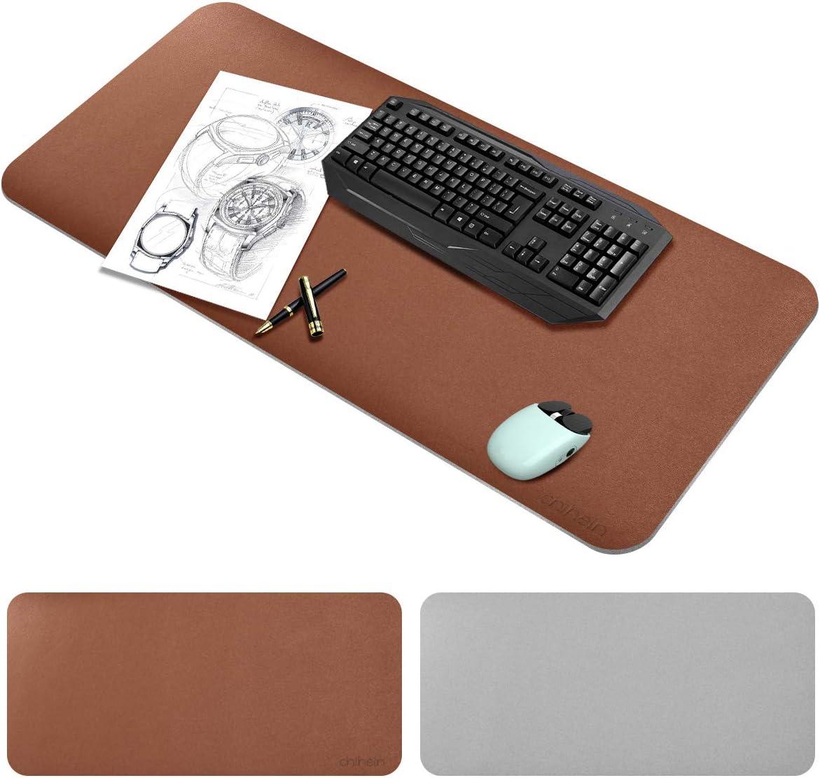 chihein dual sided pu leather desk pad 115x50cm - desk protector pad desk mat large mouse pad table gaming