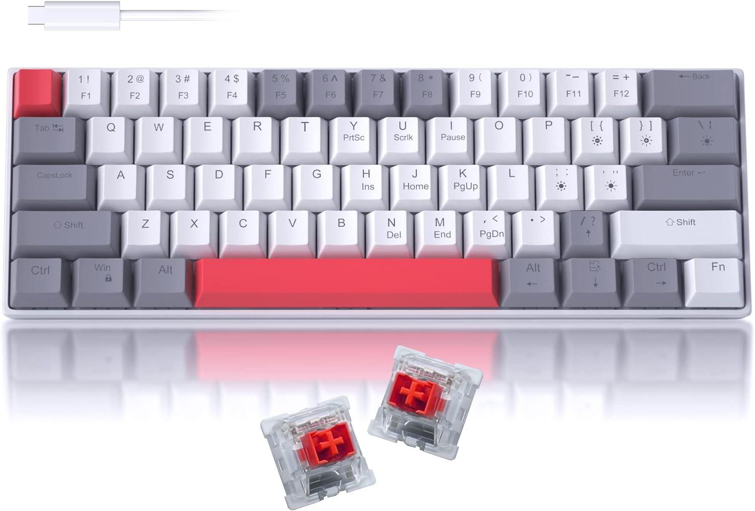camiysn 60% mechanical gaming keyboard grey and white gaming keyboard with hot swappable linear red switches 