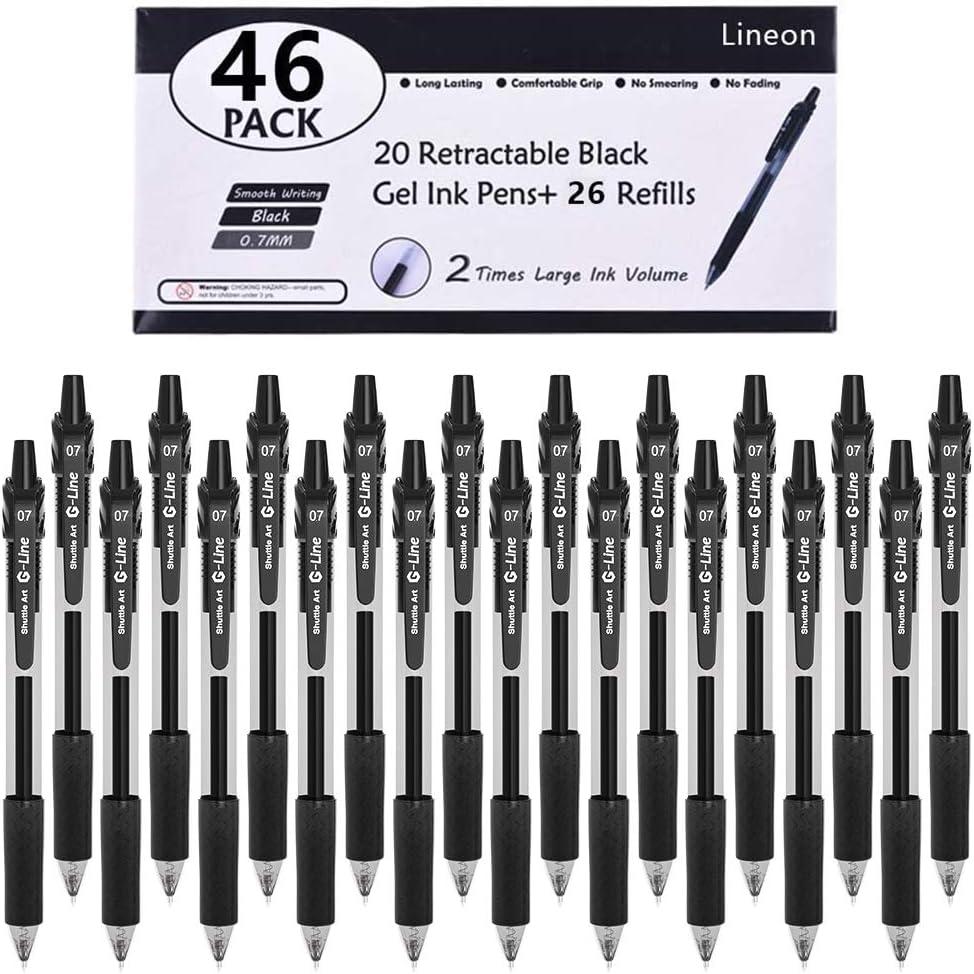 lineon black gel pens 46 pack 20 gel pens with 26 refills lineon retractable medium point gel pens smooth