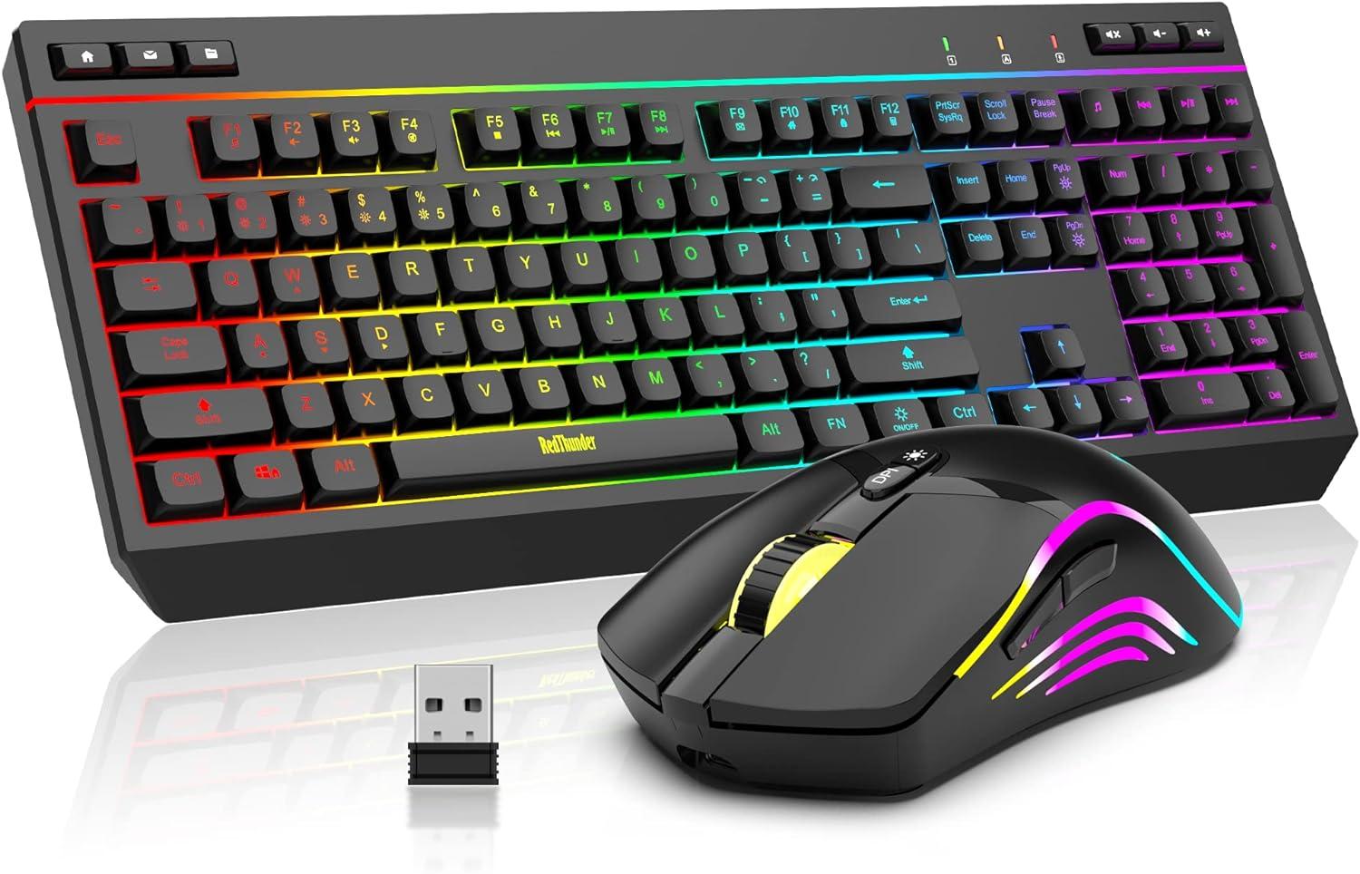redthunder k20 wireless keyboard and mouse combo full size anti-ghosting keyboard with multimedia keys 