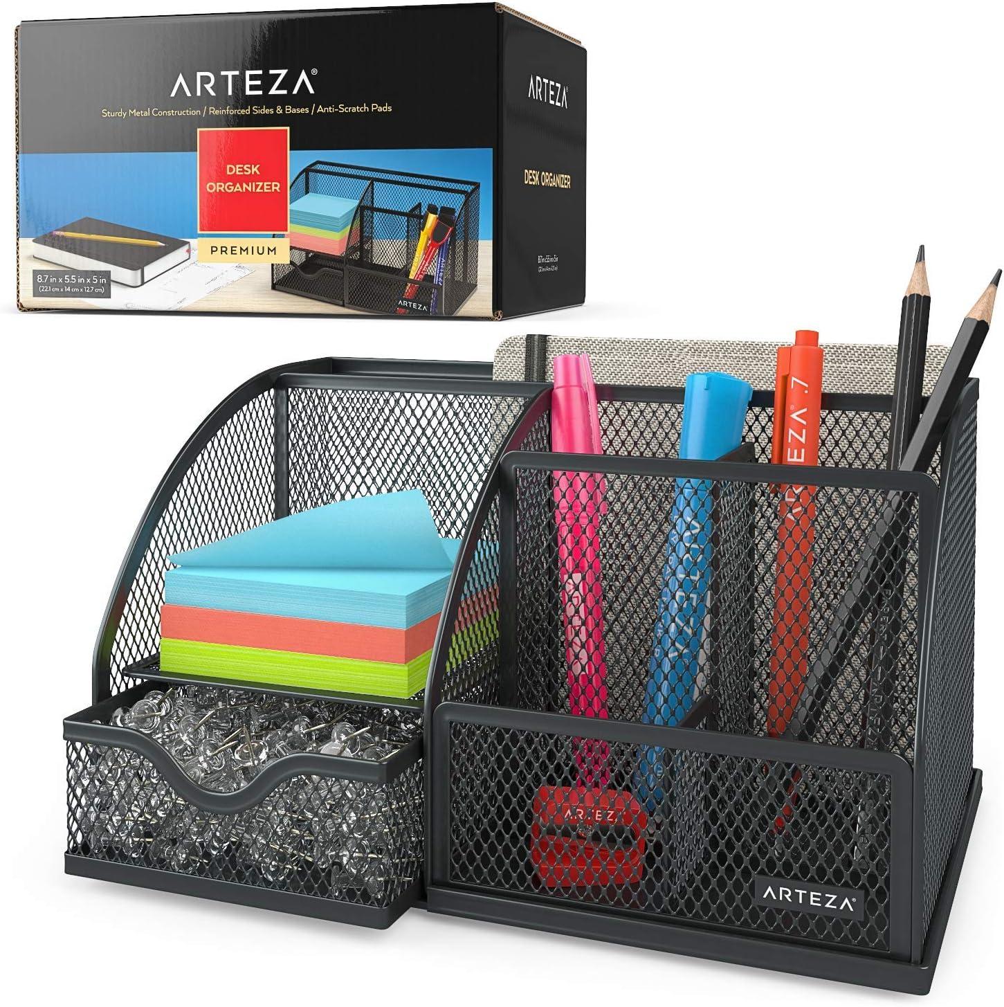 arteza mesh metal office desk organizer with drawer 6-compartment multi-functional design holds office