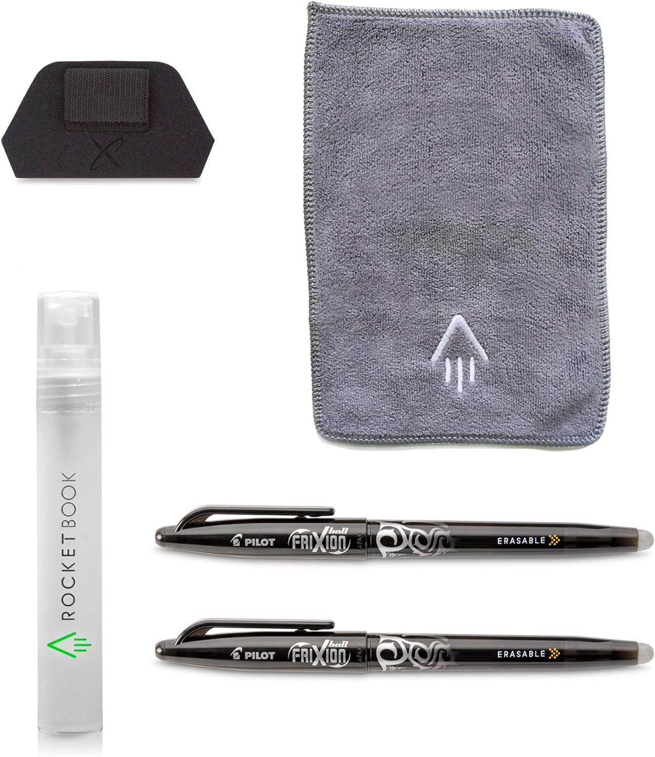 rocketbook smart notebook accessory kit 2 black capped frixion pens 1 spray bottle scan erase reuse 