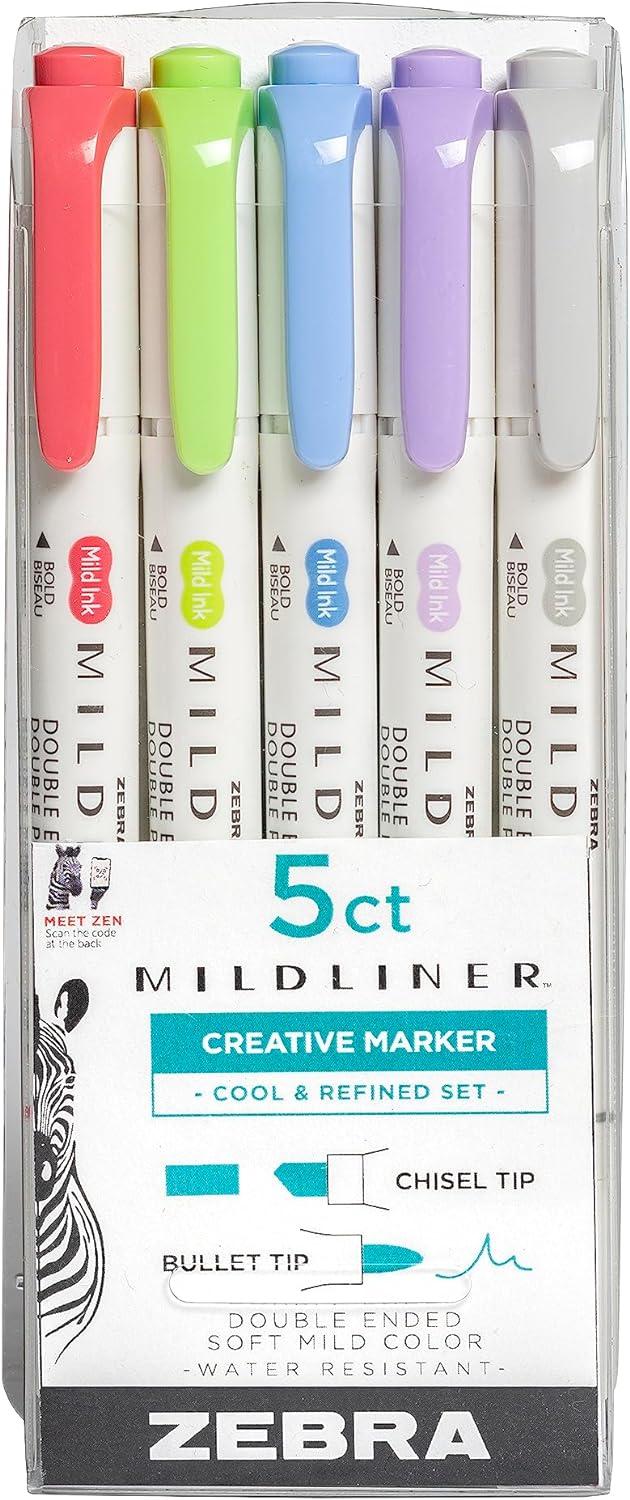 zebra pen mildliner double ended highlighter set broad and fine point tips assorted cool and refined ink
