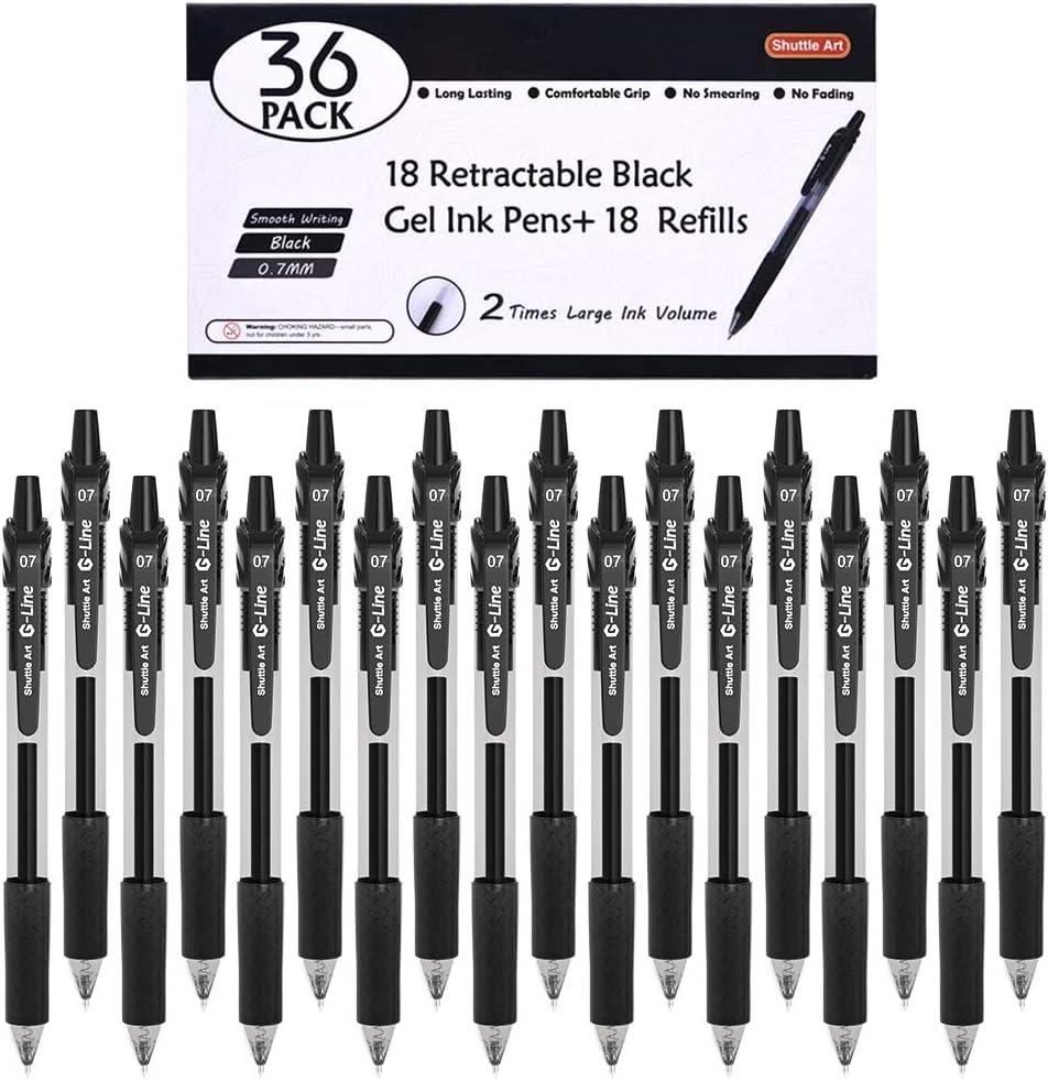 shuttle art black gel pens 36 pack 18 gel pens with 18 refills) retractable medium point rollerball gel ink