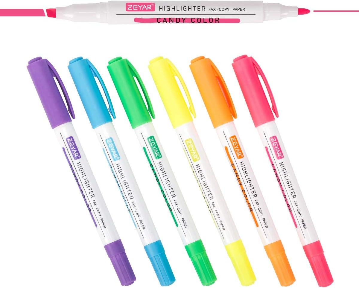 zeyar highlighters dual tips marker pen chisel and fine tips 6 candy colors water based assorted colors quick