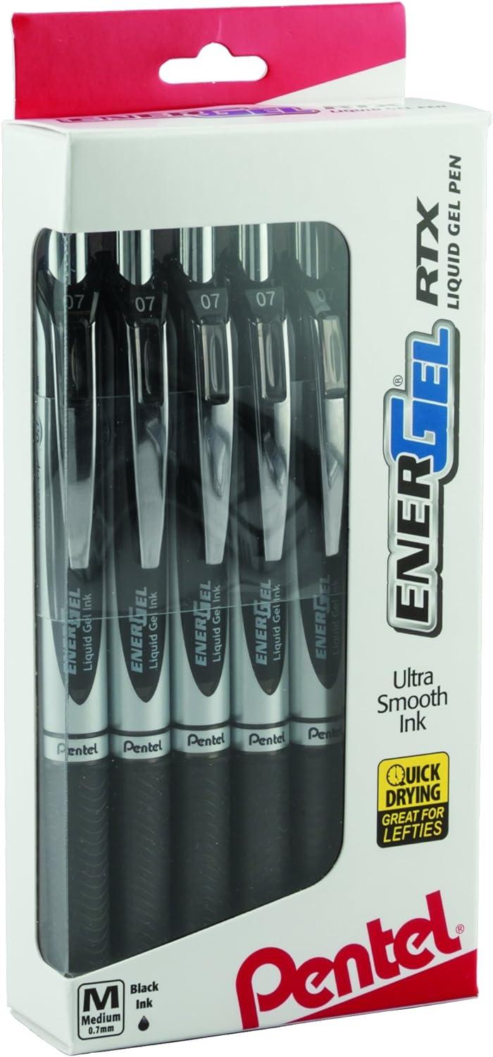 pentel energel rtx rt liquid gel pen med metal tip 0 7mm black ink 12-pk window box of 12  pentel b014jjkdue