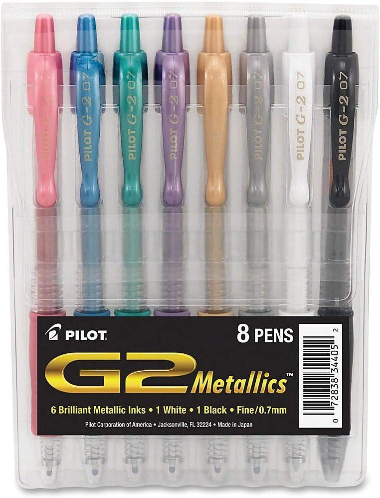 pilot g2 metallics gel roller pens fine point 0 7 mm assorted colors pack of 8  pilot b00oim23tc