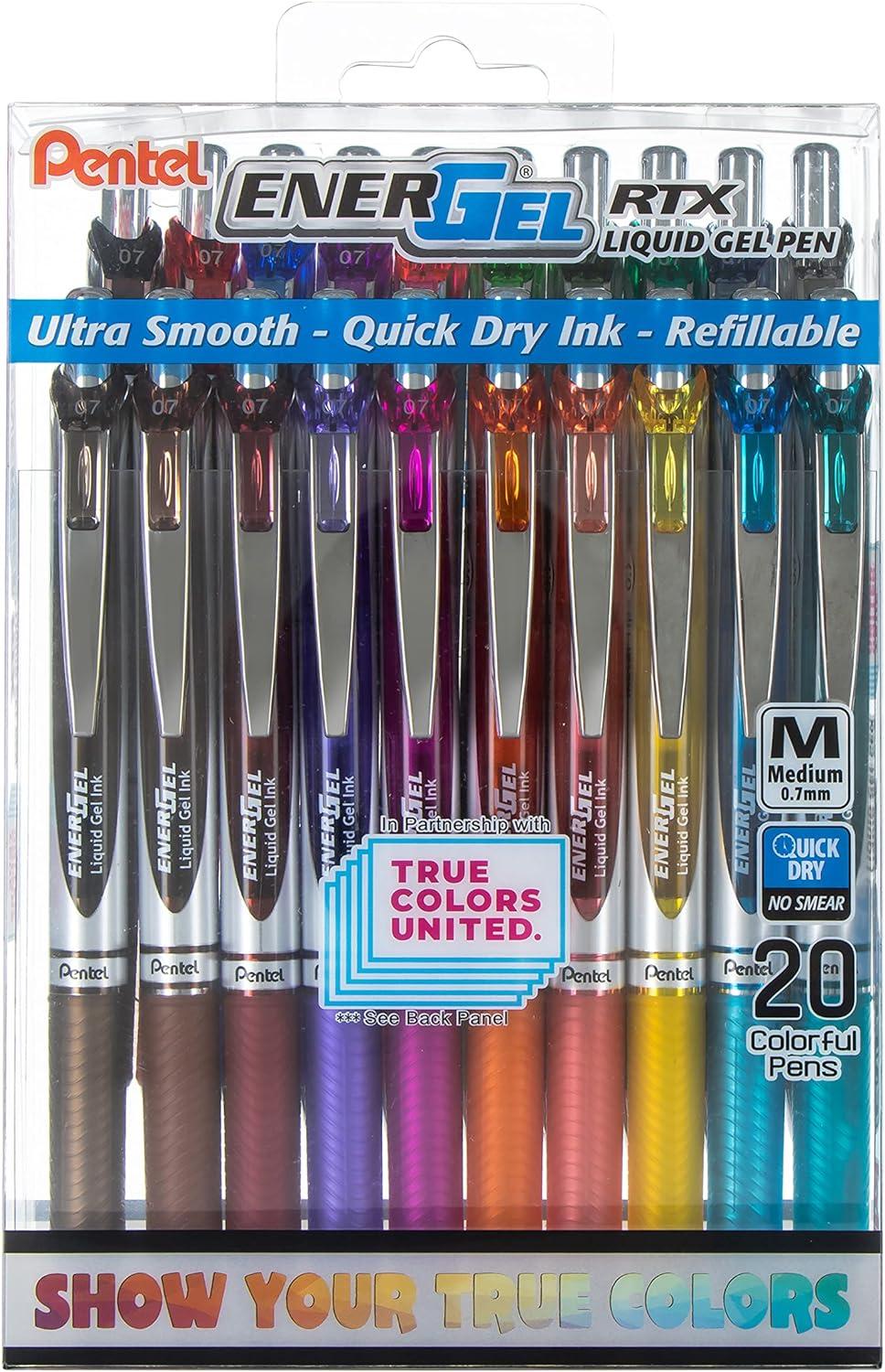 pentel energel rtx true colors united 0 7mm medium line assorted ink 20 pack box  pentel b09xws9vsg