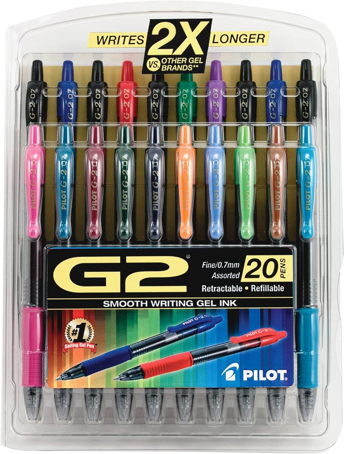 pilot g2 premium gel roller pens fine point 0 7 mm assorted colors pack of 20  pilot b001k9z4ii