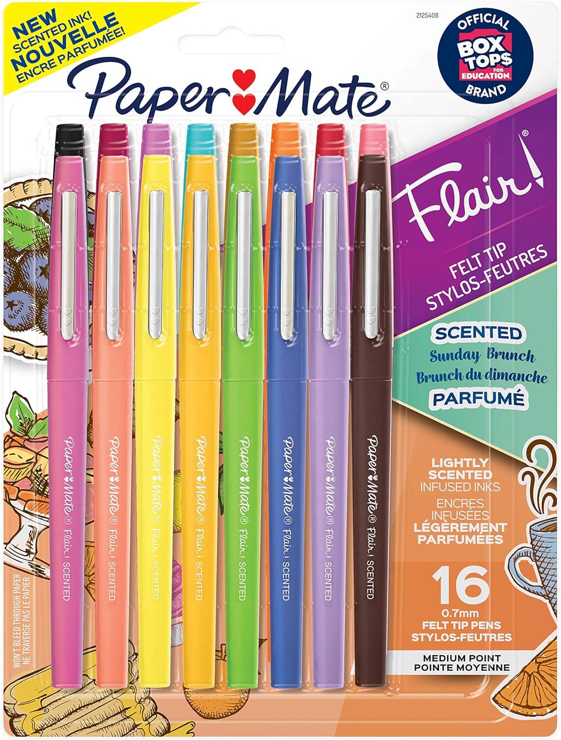 paper mate flair scented felt tip pens assorted sunday brunch scents and colors 0 7mm 16 count  paper mate