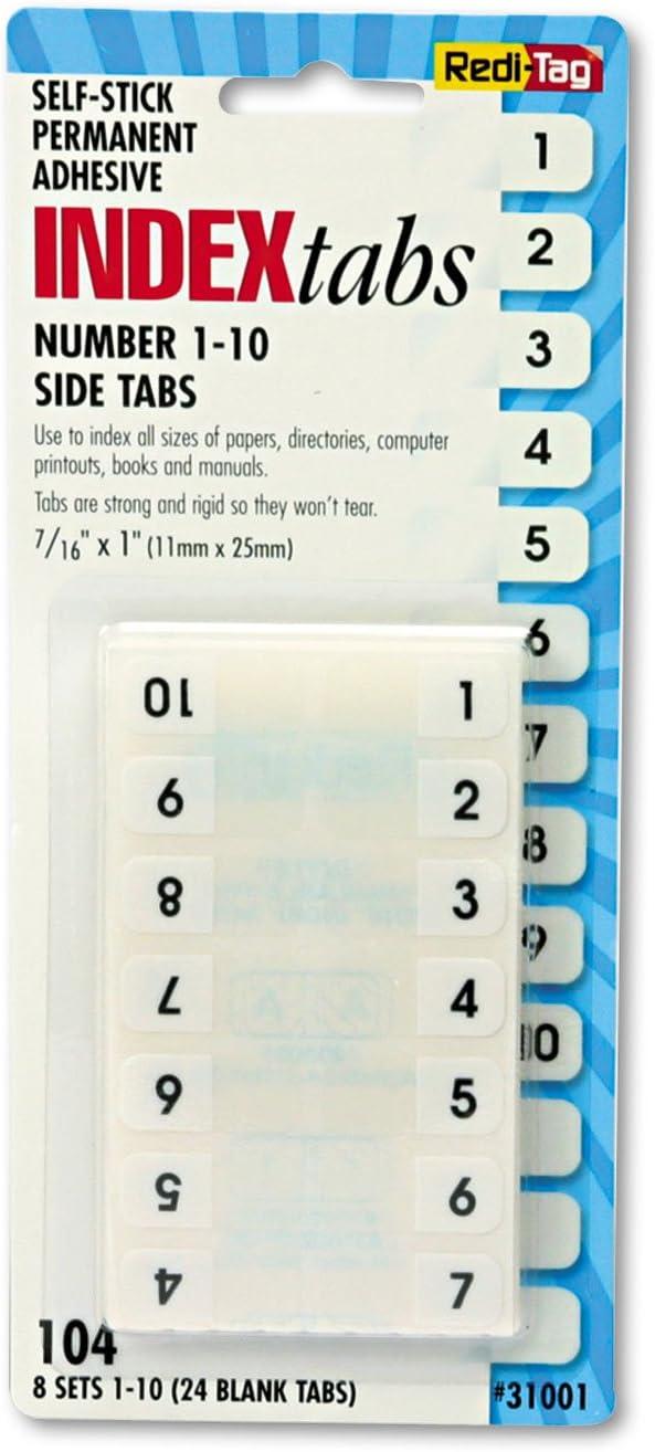 redi-tag permanent numbered tab indexes - printed1-10 - 104 / pack - white tab  redi-tag b005bxk2py