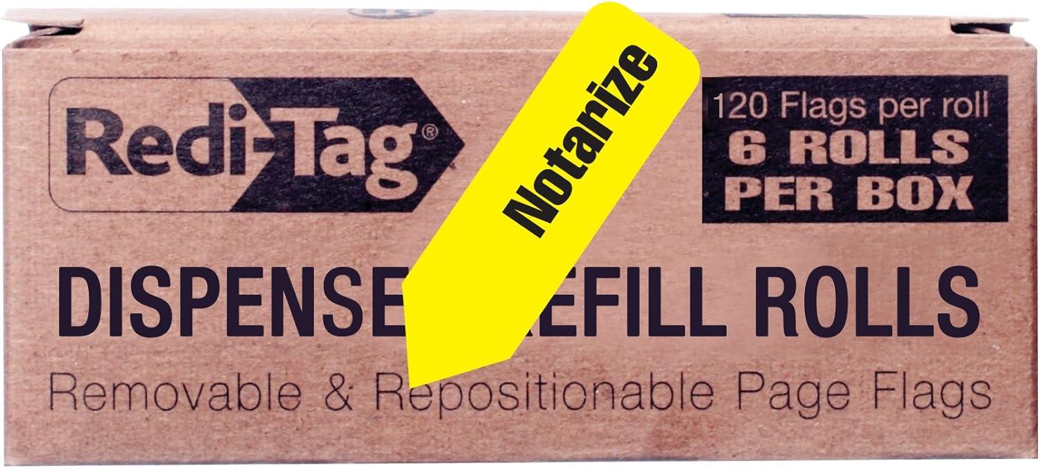 redi-tag notarize printed arrow flags 6 roll refill 120 flags per roll 1-7/8 x 9/16 inches yellow 91043 