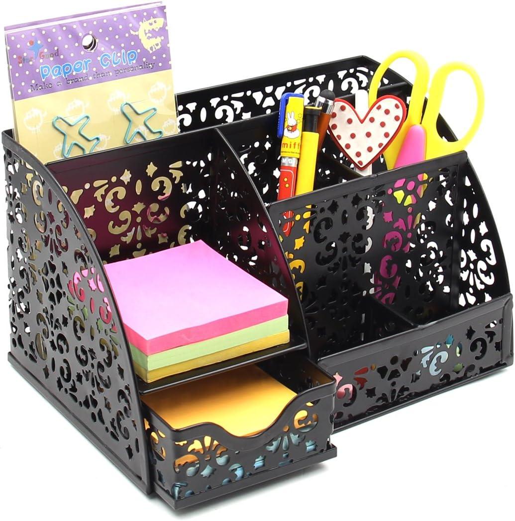 easypag mesh desk organizer pattern decoration 6 compartment with drawer black  easypag b06xtqt7d7