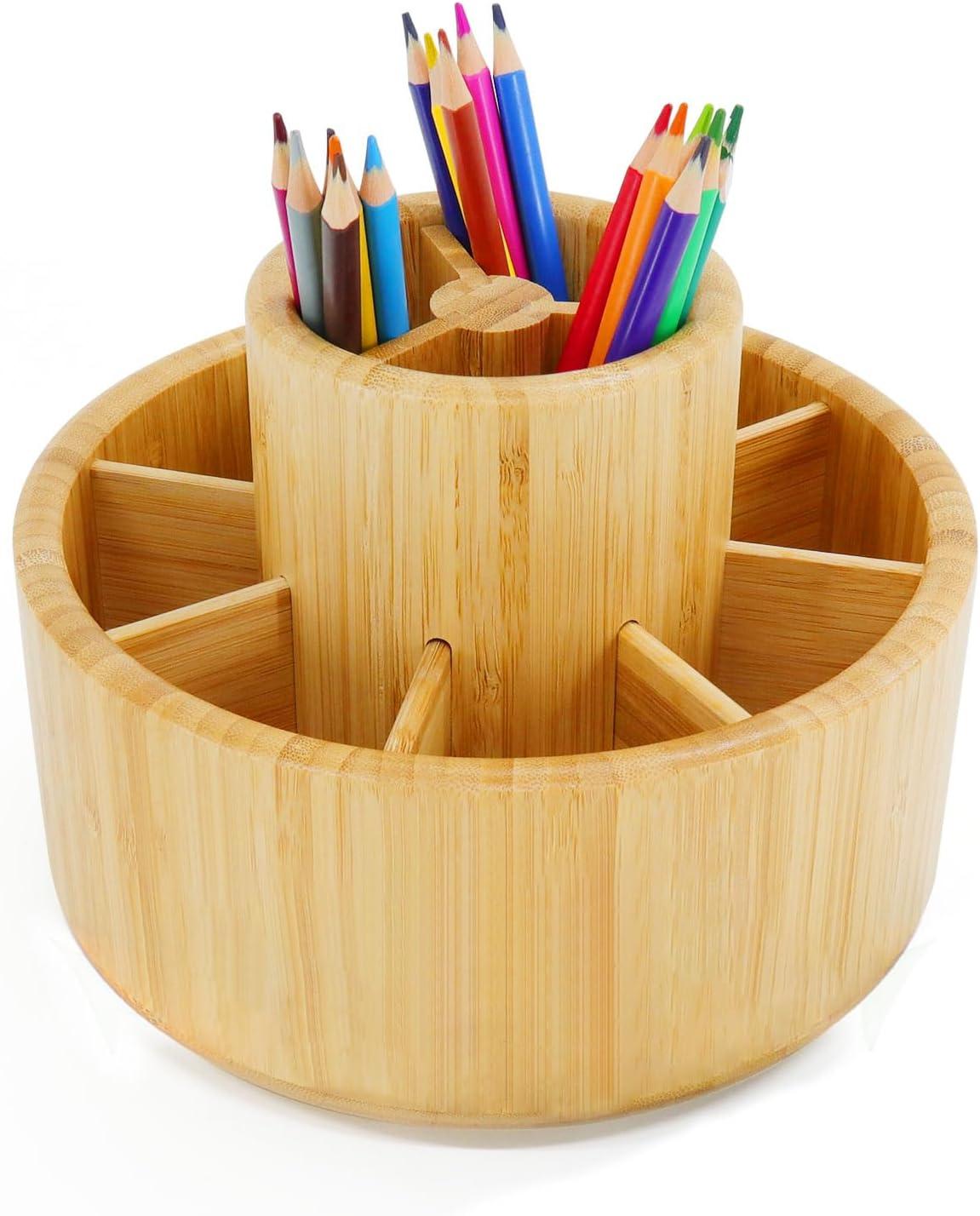 utoplike bamboo rotating art supply desk organizer pencil holder organizer for desk desktop storage caddy for