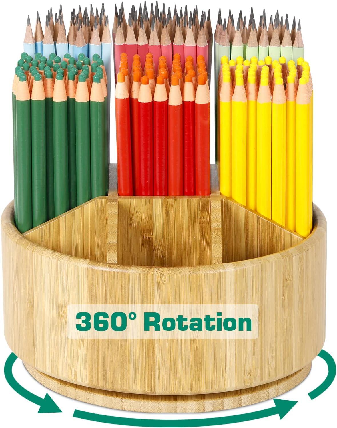 df darfoo bamboo rotating art supply organizer - darfoo spinning round pen pencil holder desktop carousel