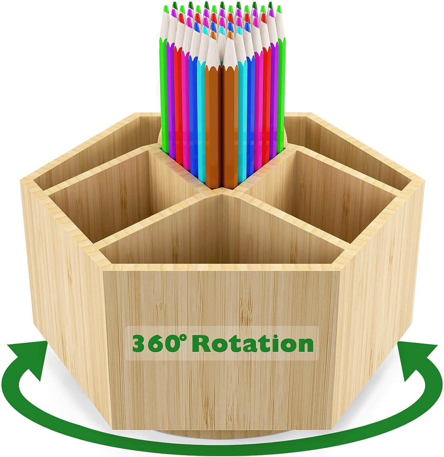 bamboo art supply organizer back to school supplies hold 350plus pencils rotating school supplies holder for