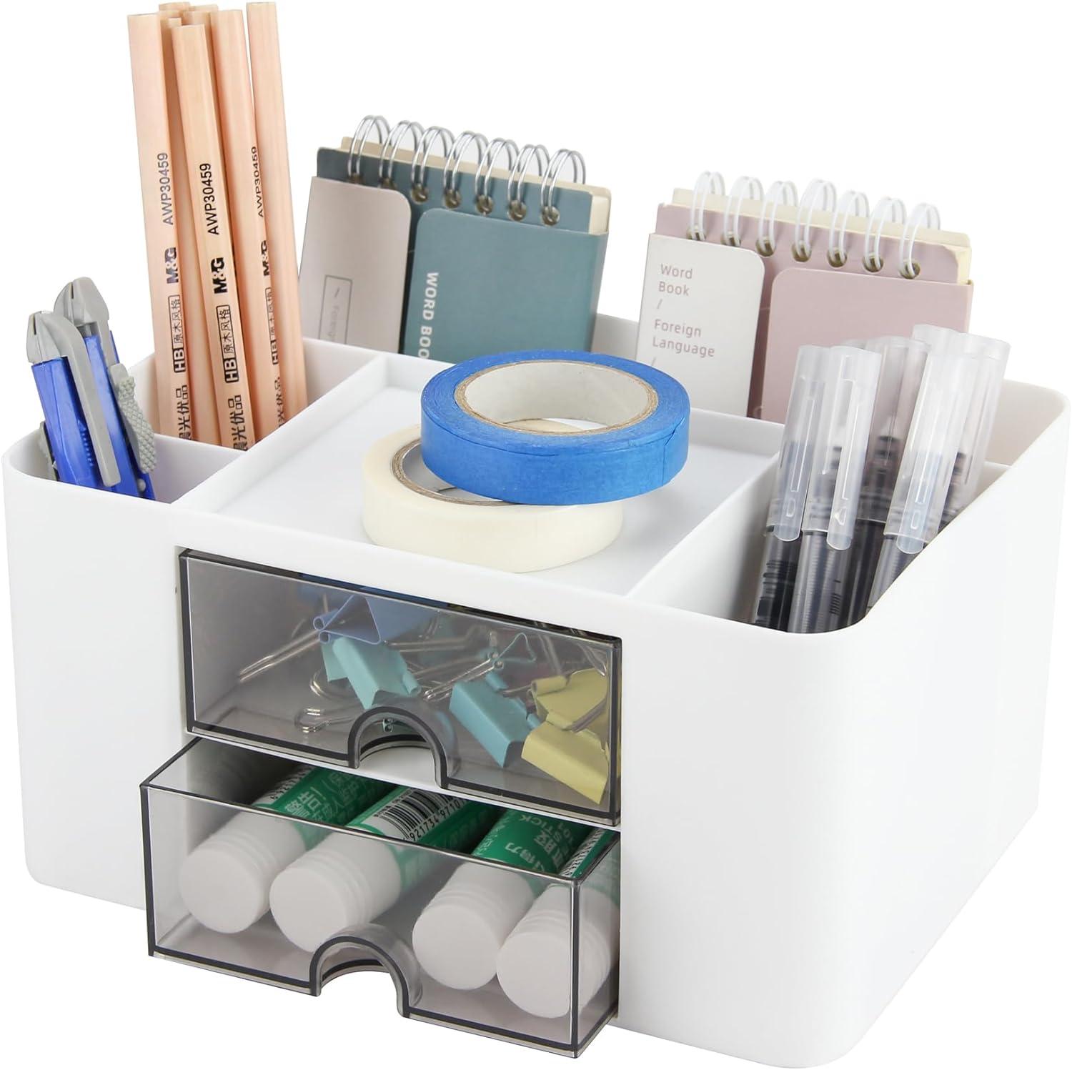 bycy office desk organizer with 2 drawers cute desk accessories organizer plastic pen holder for desktop