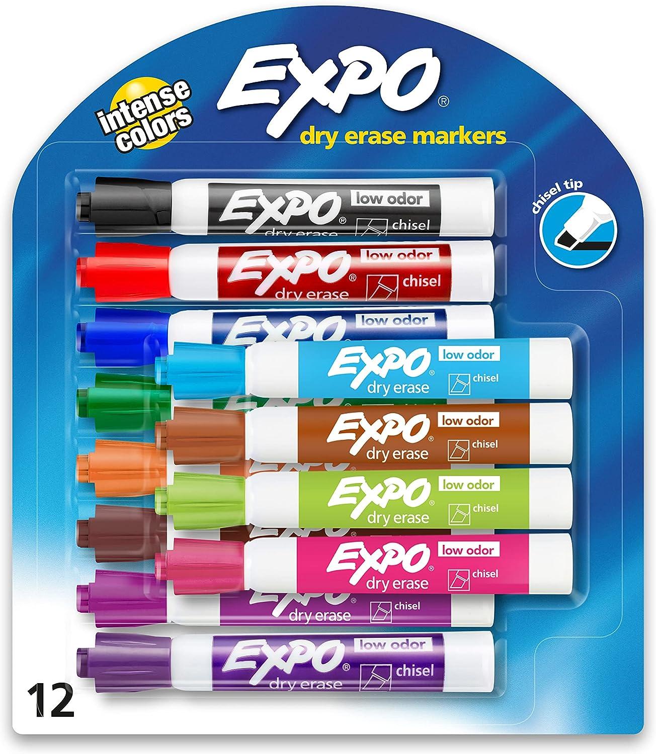 expo dry erase markers whiteboard markers with low odour ink chisel tip assorted colours 12 count  expo