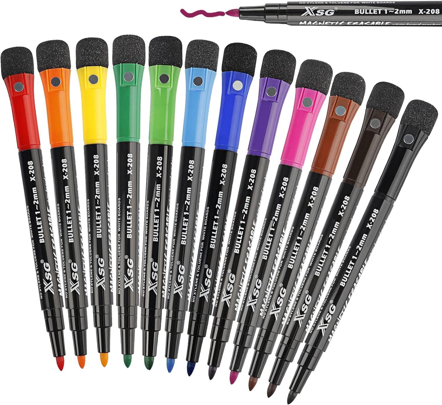 magnetic dry erase markers fine tip 12 colors whiteboard markers with dry erase eraser cap  magnetic