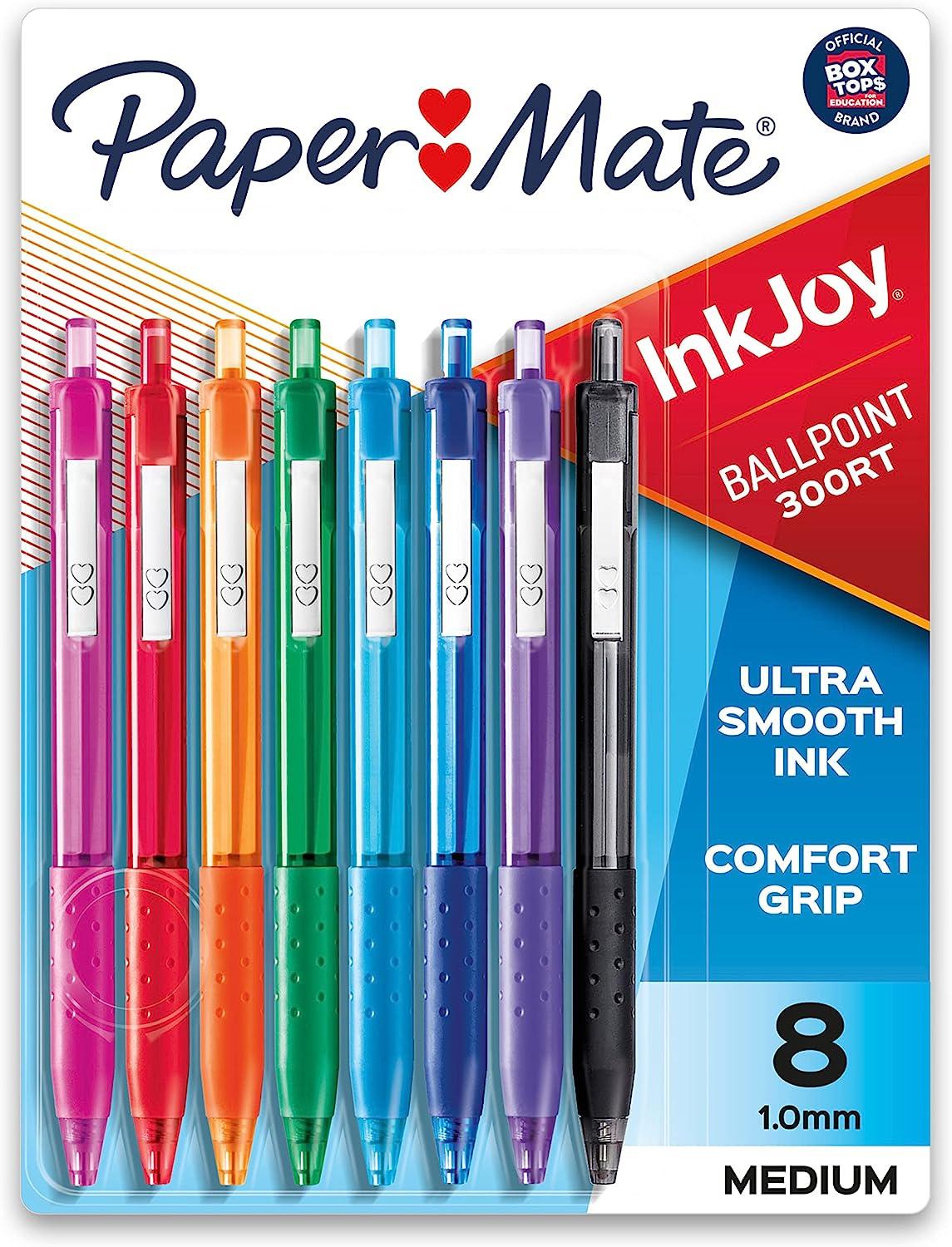 paper mate inkjoy 300rt retractable ballpoint pens, medium point (1.0mm), assorted, 8 count, 1945921  paper