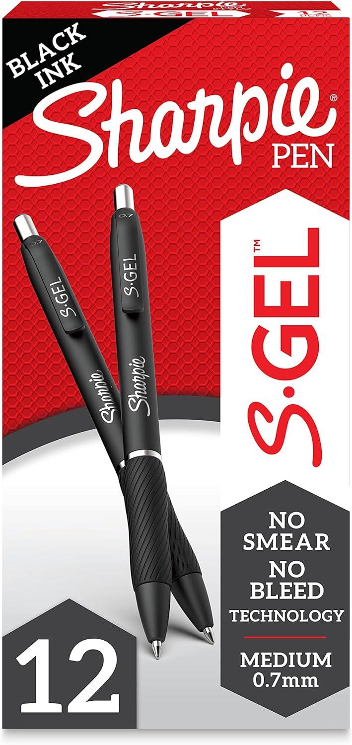 sharpie s-gel pens medium point 0 7mm black ink gel pen 12 count  sharpie b082pn4x5j