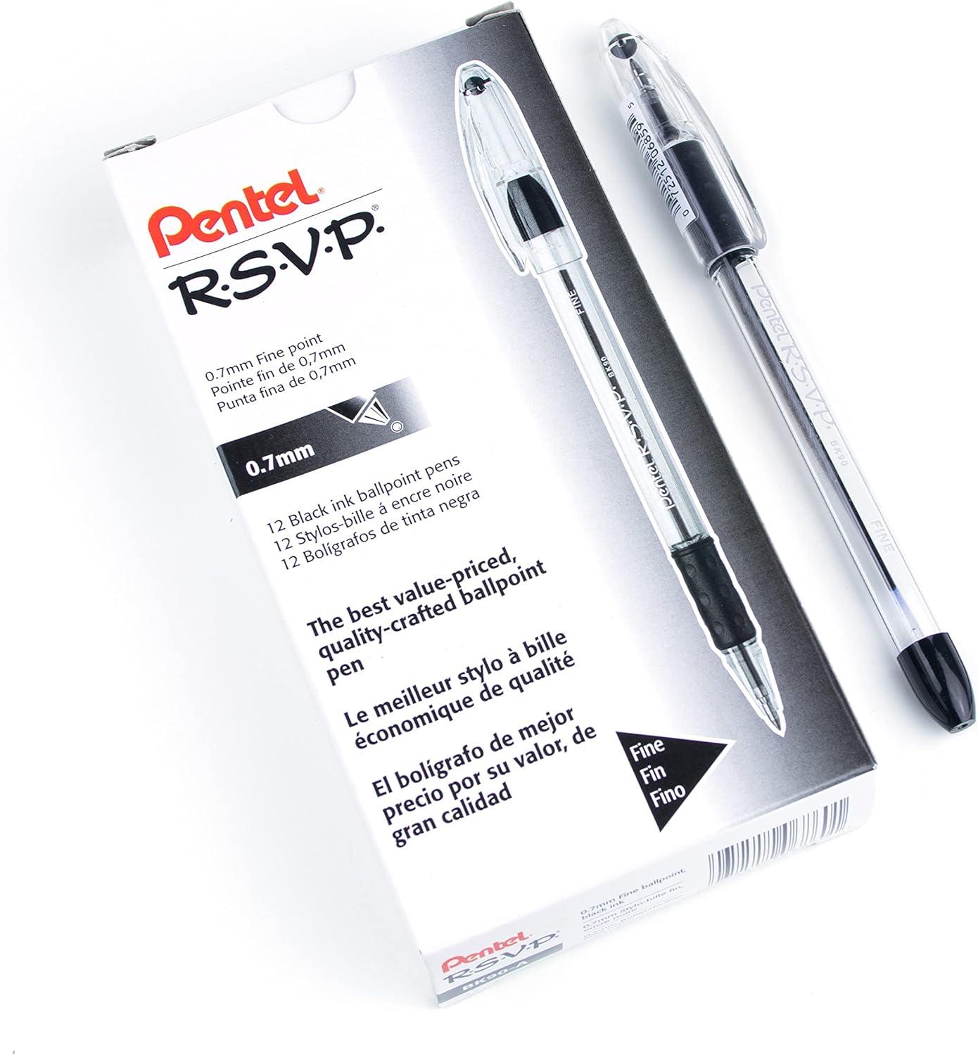 pentel rsvp ballpoint pen 0 7mm fine point black ink box of 12 - bk90-a  pentel b00006ieak