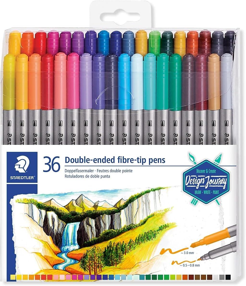 staedtler double-ended fiber-tip pens washable ink fine and bold writing and coloring tips 36 assorted colors