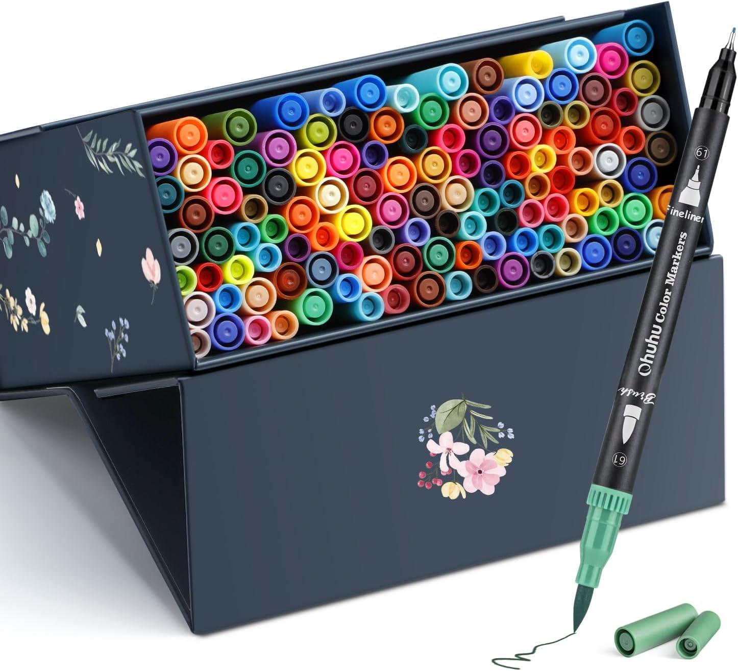 ohuhu 120 colors art markers set dual tips coloring brush fineliner color marker pens water based marker for