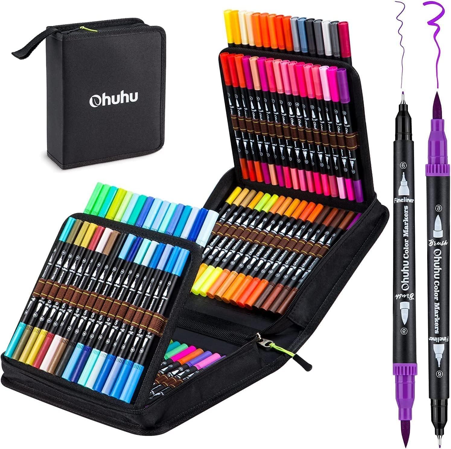 Ohuhu Store 100 Color Ohuhu Dual Brush Markers Brush Fineliner Tips Water-Based Art Marker For Adult Coloring Books