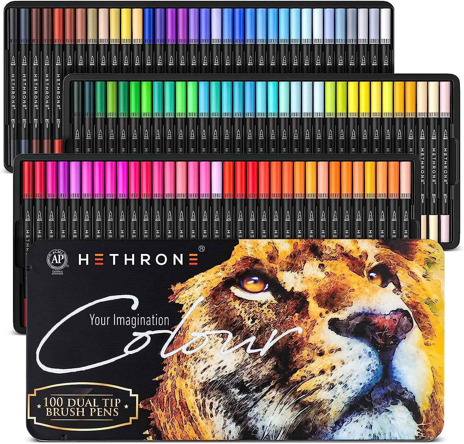 hethrone markers for adult coloring 100 colors dual tip brush pens art markers set fine tip markers for