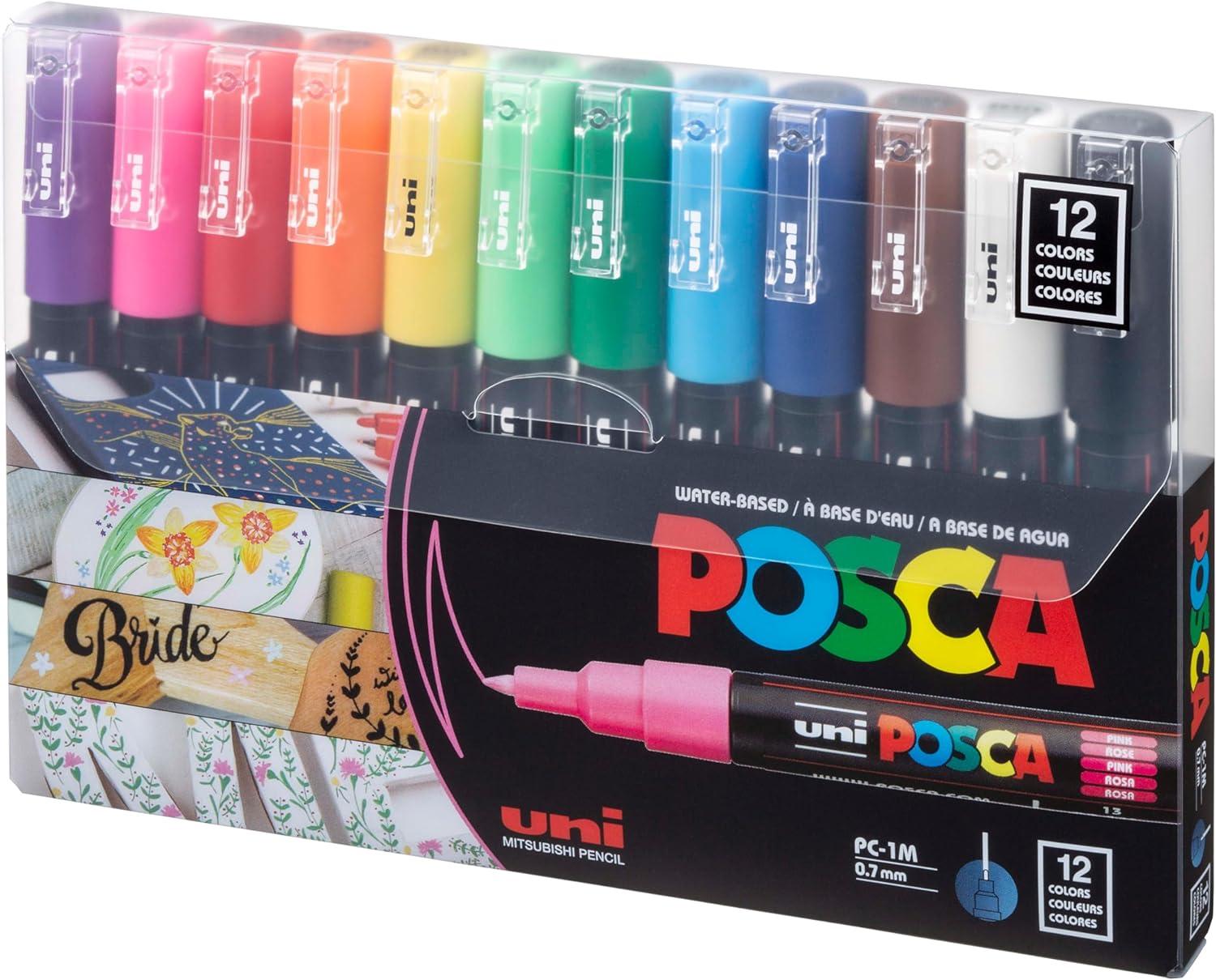 uni-posca paint marker pen - extra fine point - set of 12 pc-1m12c  uni-posca b001vb4t86