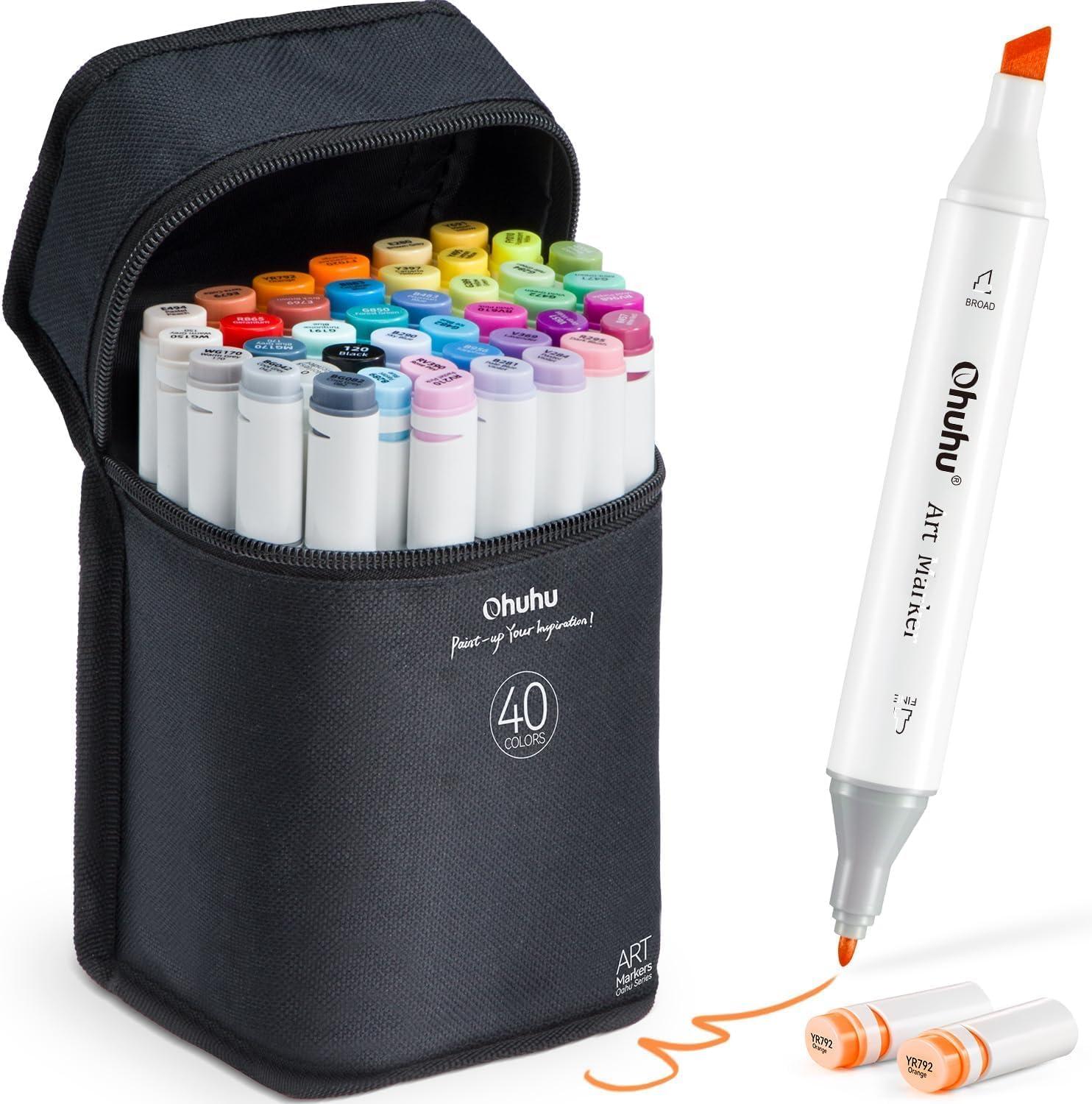 ohuhu 40 color alcohol markers dual nibs art marker pens for adults coloring highlighter sketch markers 