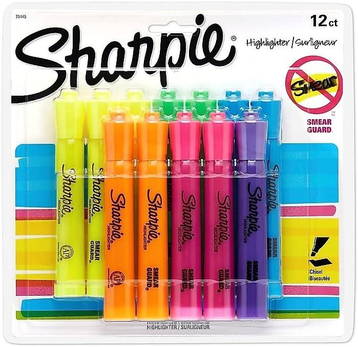 Sharpie 25145 Tank Highlighters Chisel Tip Assorted Fluorescent 12-Count