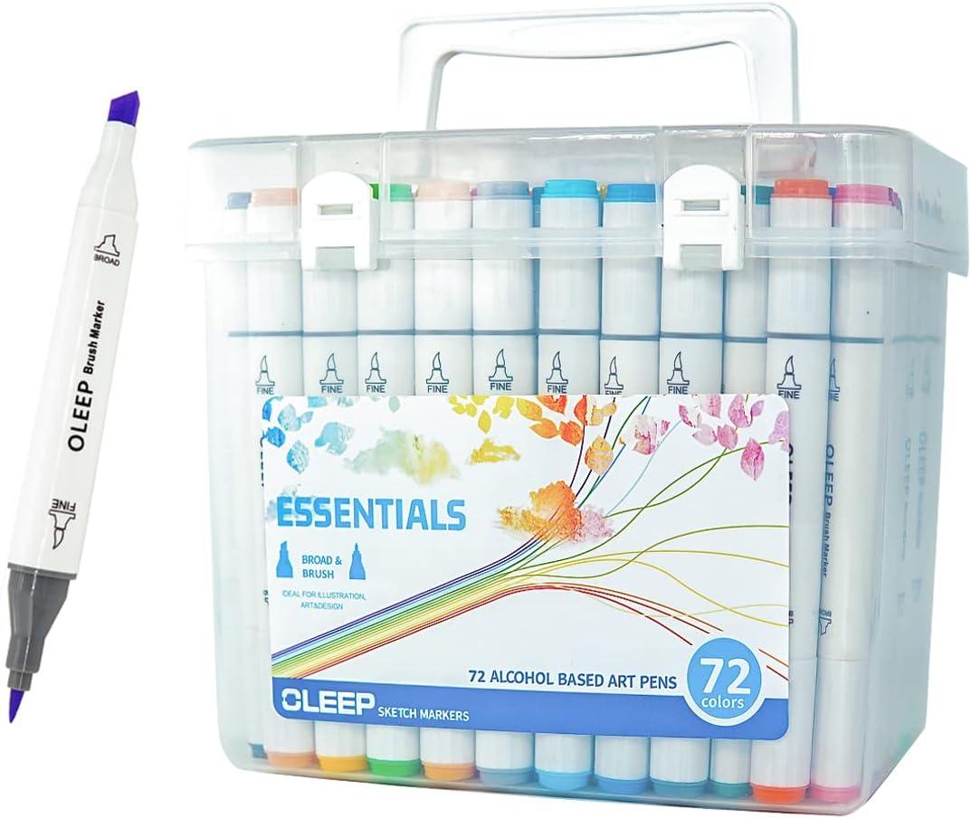 oleep brush markers 72 colors art sketch graphic dual tips permanent alcohol based pen set  oleep b082hcww51