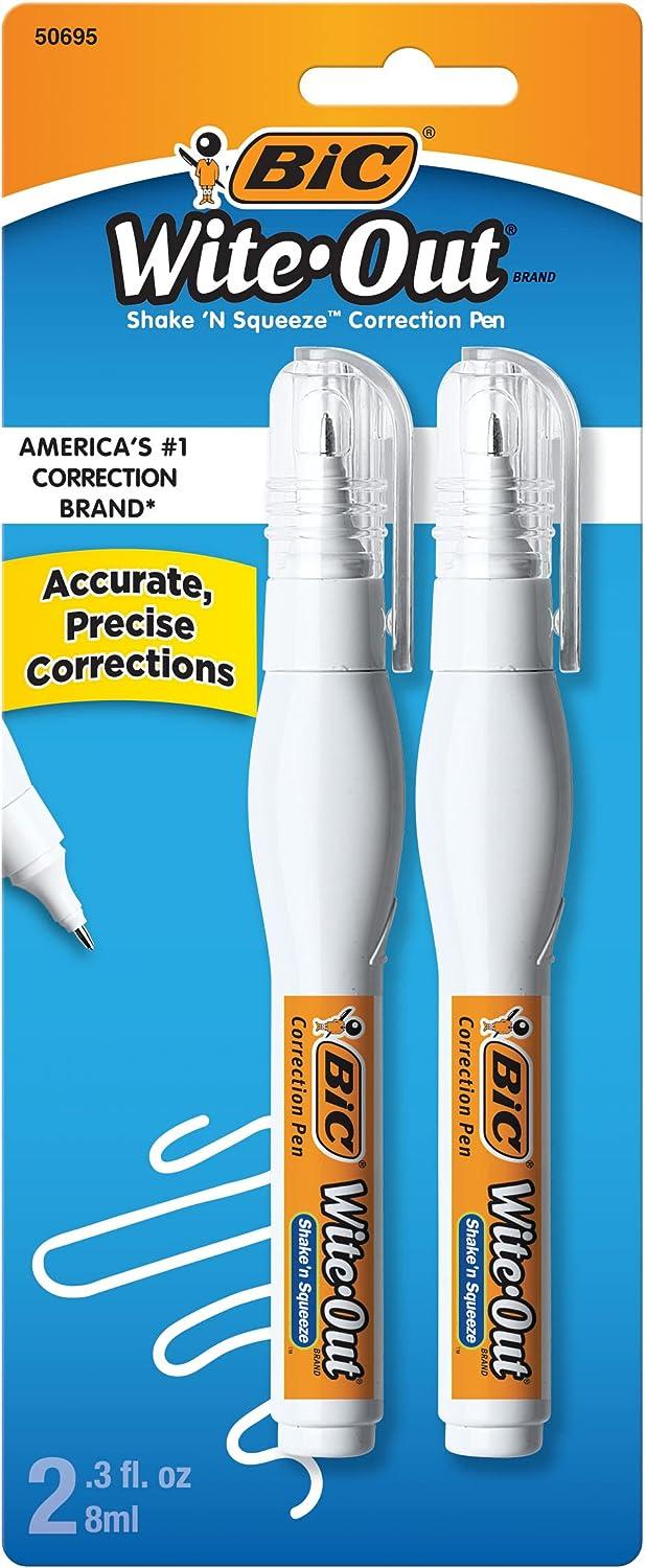bic wite-out brand shake n squeeze correction pen 8 ml white fast drying and premium whiteout liquid coverage
