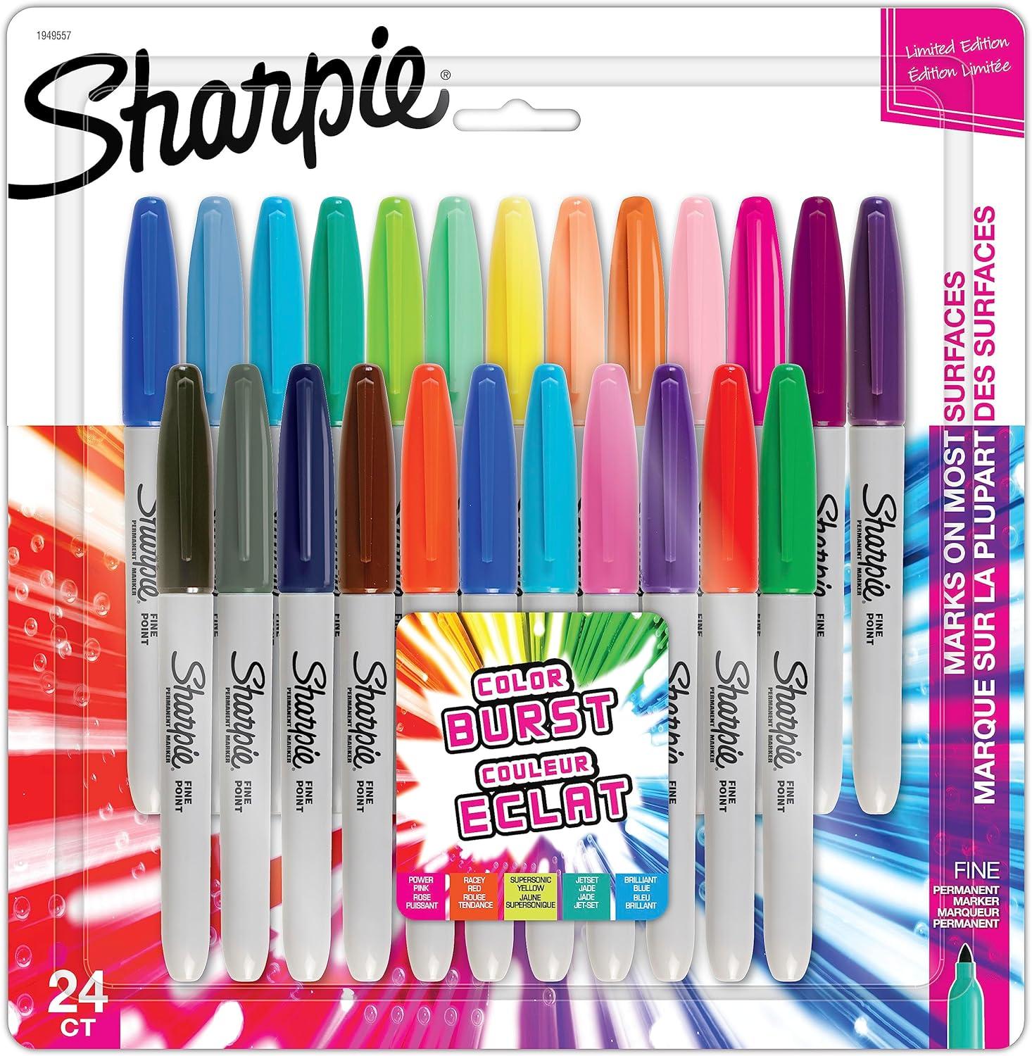 sharpie colour burst permanent markers fine point assorted colours 24 count  sharpie b019qbpdsm