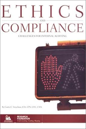 ethics and compliance challenges for internal auditing 1st edition curtis c. verschoor 0894136127,