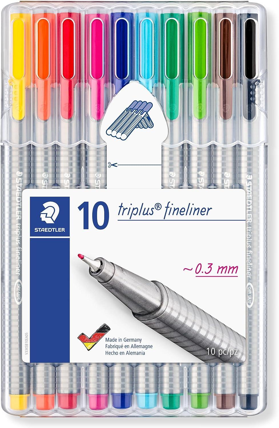 staedtler 334 sb10 triplus fineliner superfine pen 0.3mm line width - assorted colours desktop box of 10 