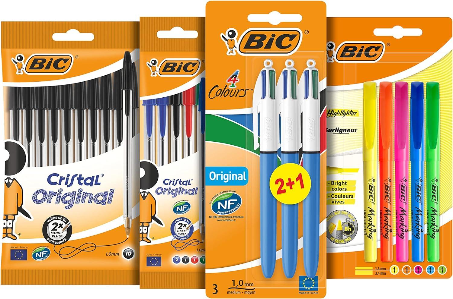 bic ballpoint pens colouring pens 4 colour pens highlighters and black pens perfect for school and office use