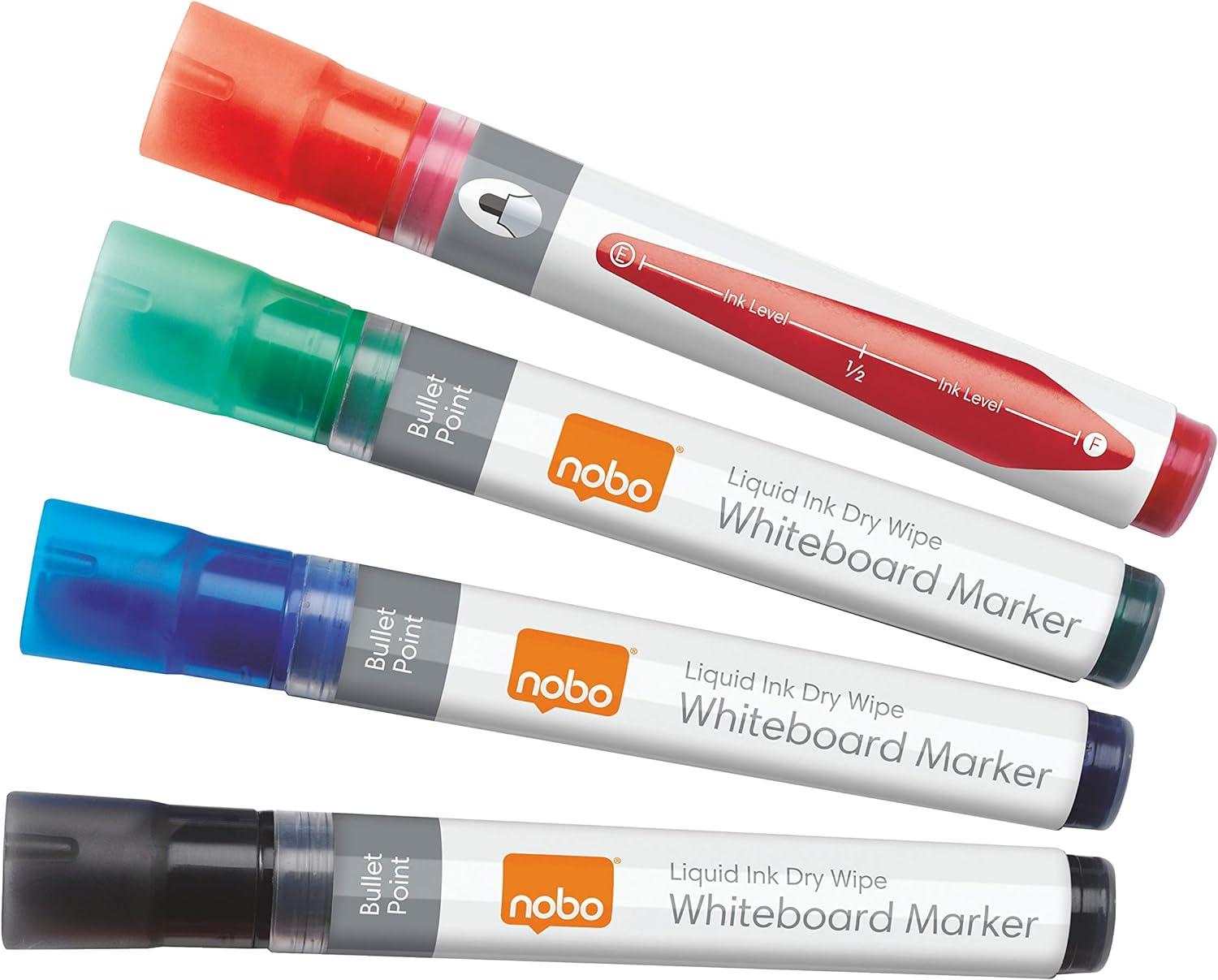 nobo liquid ink drywipe whiteboard pens 3 mm bullet tip pack of 4 1902408 coloured  nobo b005a32y6k
