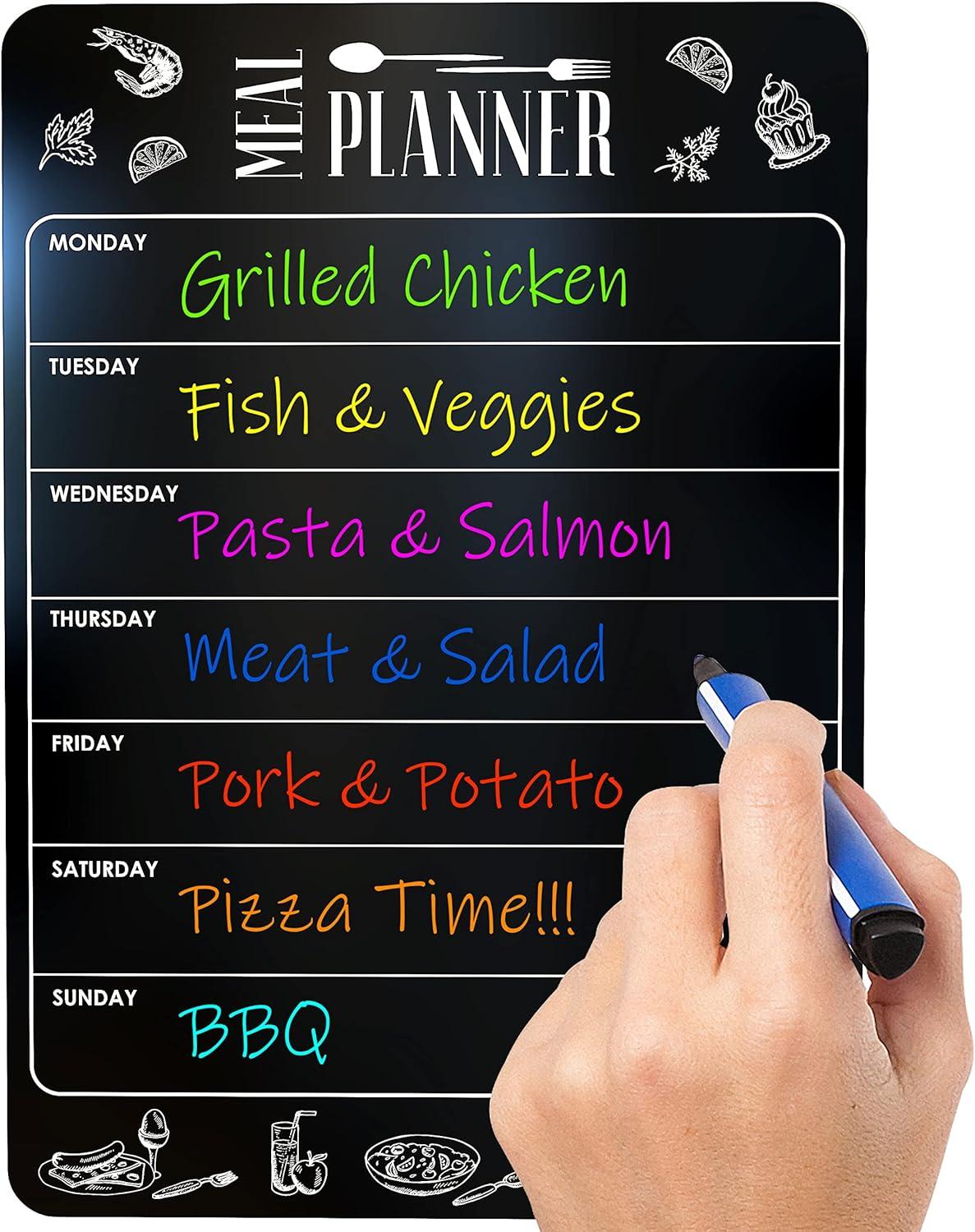 weekly meal planner dry erase board a4 for fridge kitchen - blackboard magnetic meal planner for refrigerator