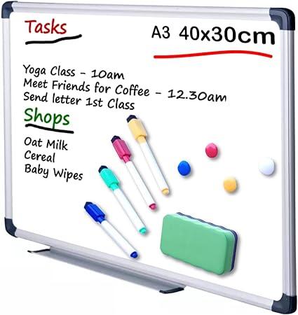 rybond magnetic whiteboard set with pen tray a3 40 x 30cm wxh 4 drywipe markers  rybond b07x1ld7yt